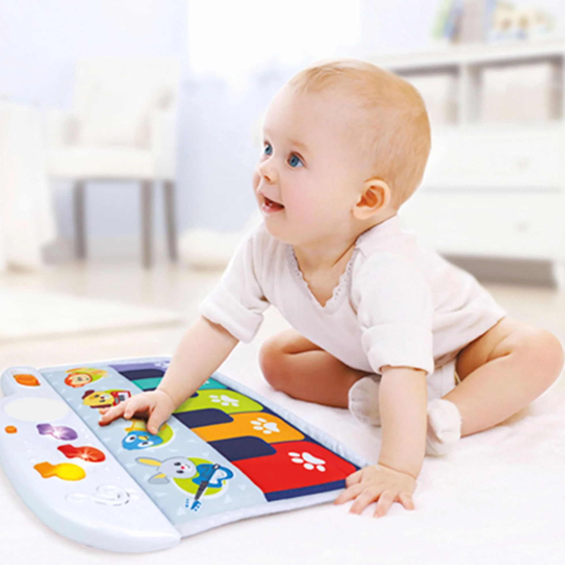 Winfun 46878 - Piano para bebés con luz y melodías para la cuna / Mi primer piano, juguete para bebes a partir de 0+, se toca con pataditas / Regalo bebé, Instrumentos musicales bebe