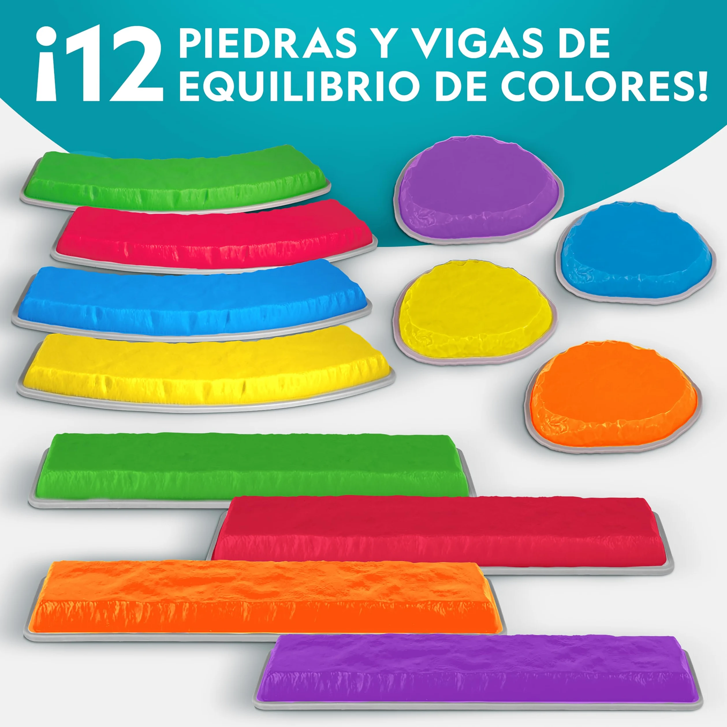 National Geographic Kids Piedras de Equilibrio y Barras de Balance – Set de circuito de obstáculos de 12 piezas para niños 3+ con dado de espuma, tarjetas Play & Learn y base antideslizante