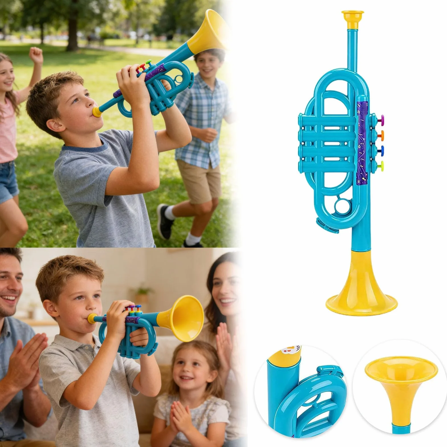 Generisch 2026 Trompeta de juguete para hacer música interactiva, padres e hijos, instrumento musical, guardería, escuela, niña, niño (azul cielo, 35 x 10 x 8,5 cm)