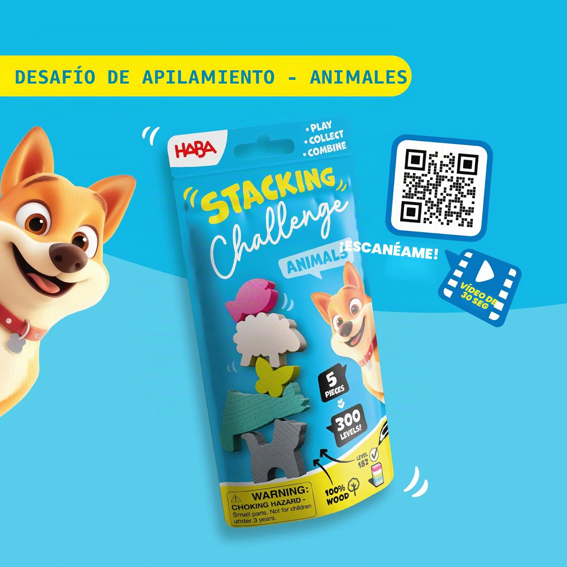 HABA 2013867001 - Stacking Challenge Animals, Juego Infantil con retos de apilar, Solitario, de Viaje. Más 6 años