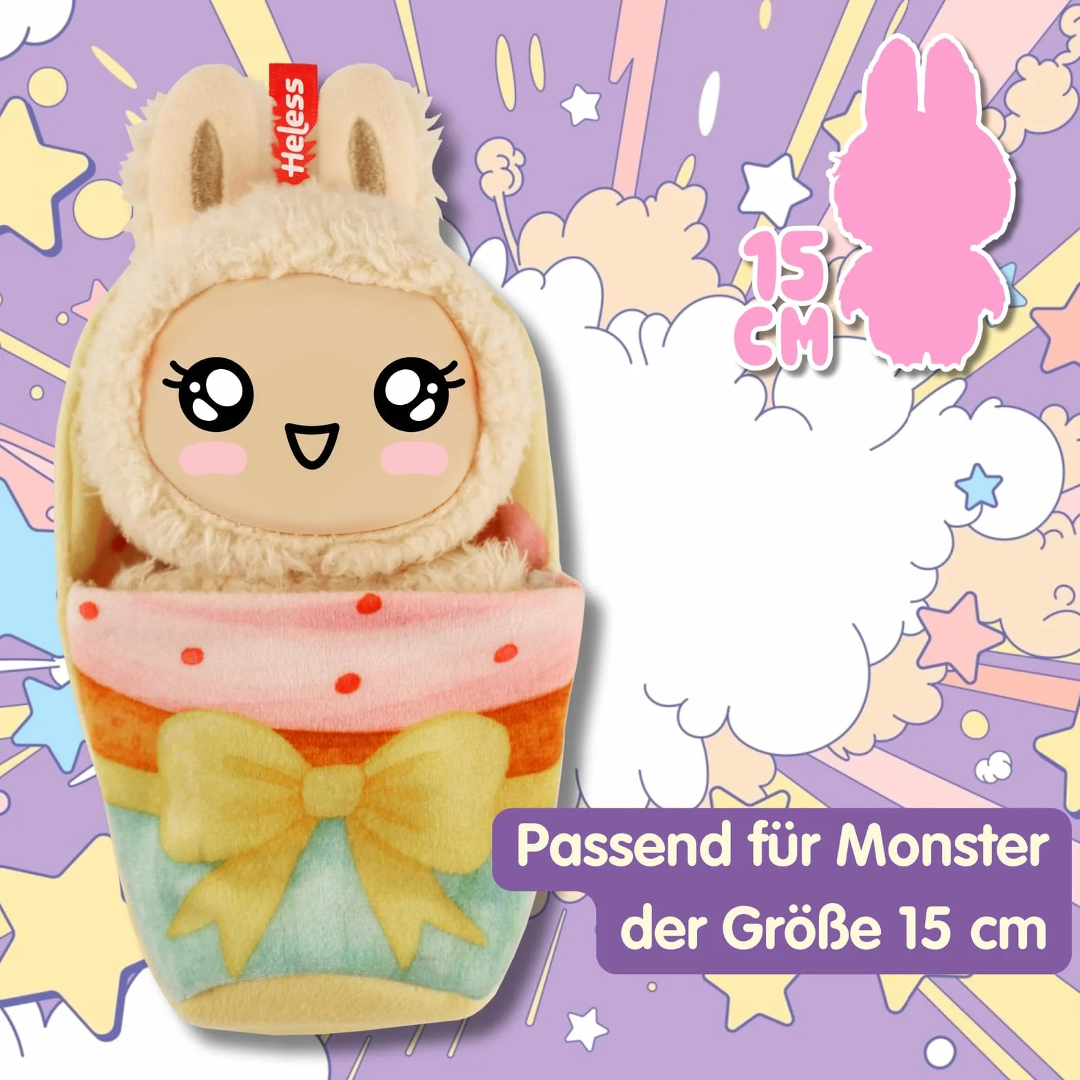 Heless Monster Styles 7524 - Saco de Dormir para muñecas con diseño de Cupcake con Fresa, con Lazo, Set Kawaii para Monstruos de 15 cm
