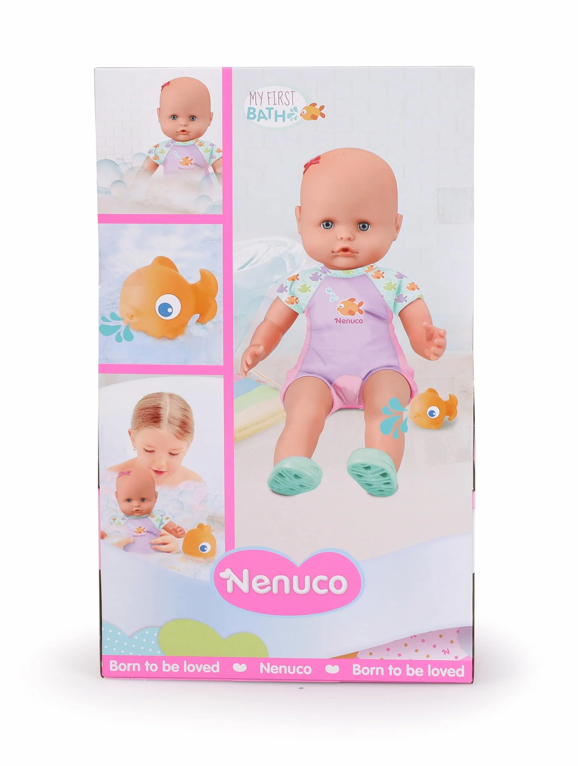 Nenuco - Mi Primer baño, un muñeco blandito de Cuerpo Sumergible, lo Puedes Meter en la bañera, en la Piscina y en el mar. Incluye bañador y un pececito Que se Puede Meter en el Agua (NFN88000)