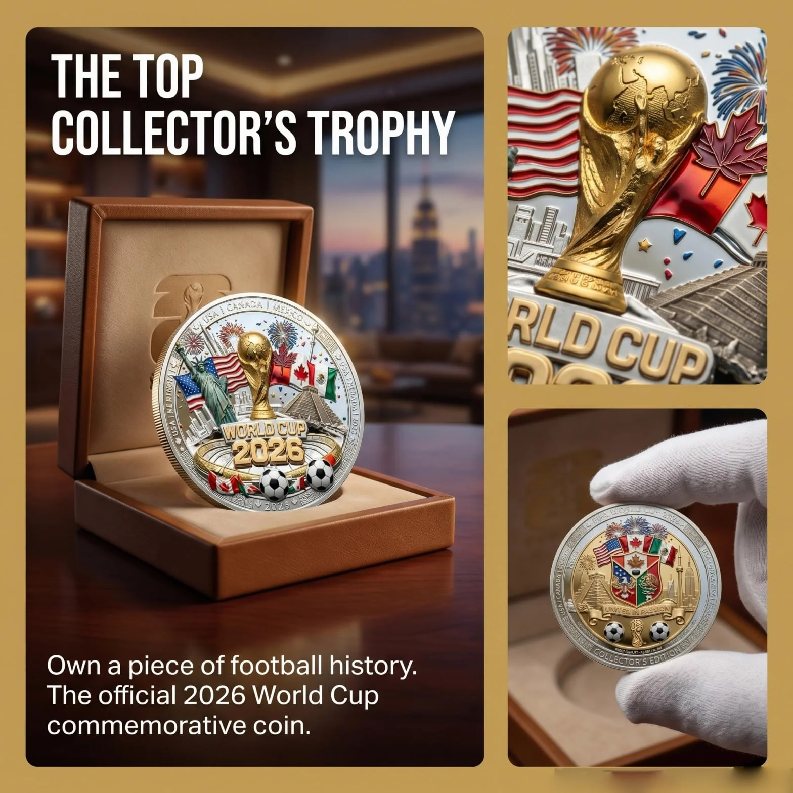 Moneda Conmemorativa del Mundial 2026, Moneda de Metal de Doble Cara, Ideal para Exhibir, como Accesorio de Escritorio o como Regalo de Recuerdo, para Aficionados y Coleccionistas de Fútbol (1 pc)