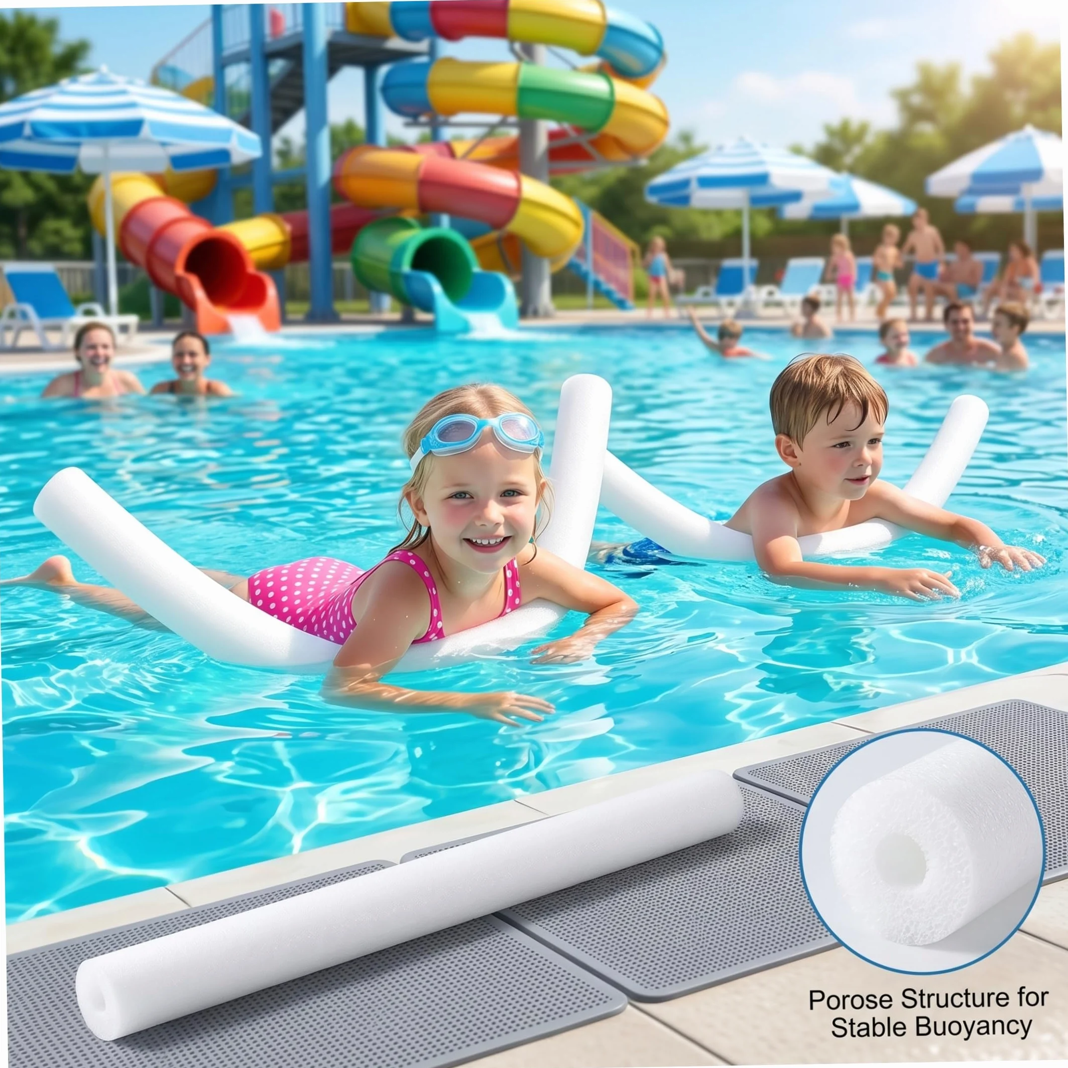Jumbo Pool Noodle 5 Piezas Claro Blanco 59 Pulgadas | Construcción hueca liviana, segura para niños, para diversión en la piscina de verano