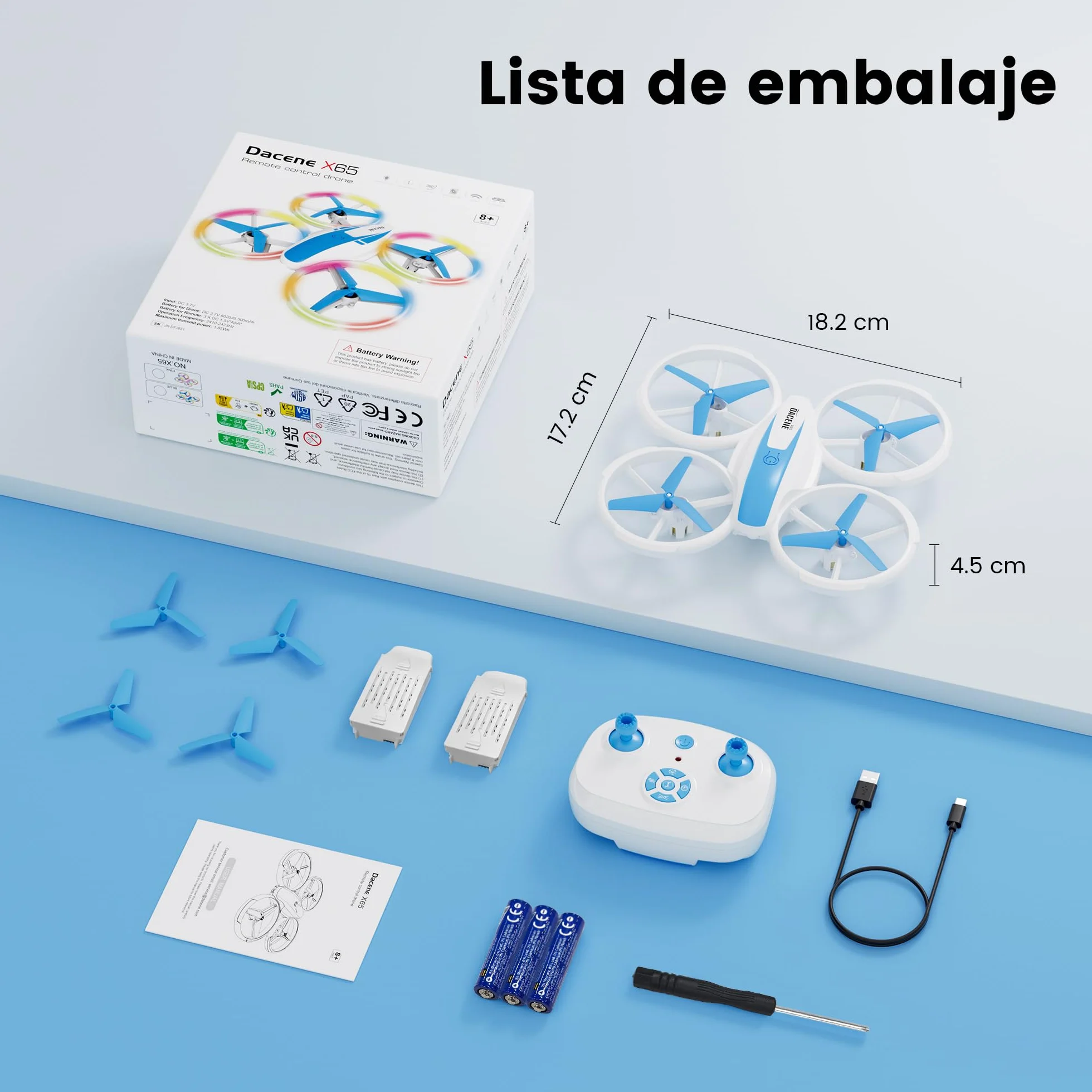 Dron para Niños con 5 Modes de Luces LED, Mini Drones Quadcopter RC para Principiantes, Retención de Altitud/360 Flip/3 Velocidades, Juguetes Regalos para Niños Niñas 8+ Años (Azul)