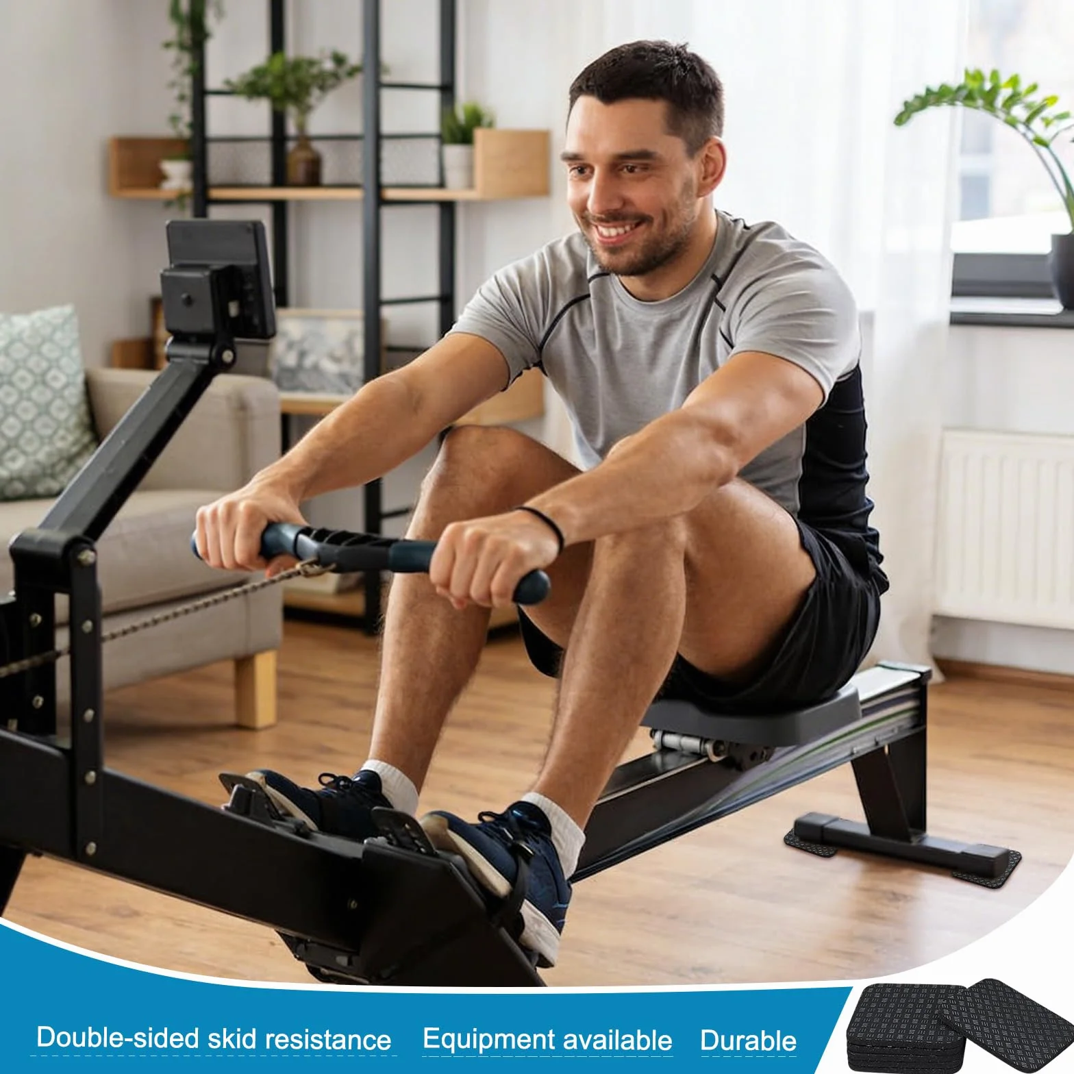 Almohadillas Antideslizantes Doble Cara para Cinta de Correr 10x10x0,5cm Goma PU Negro