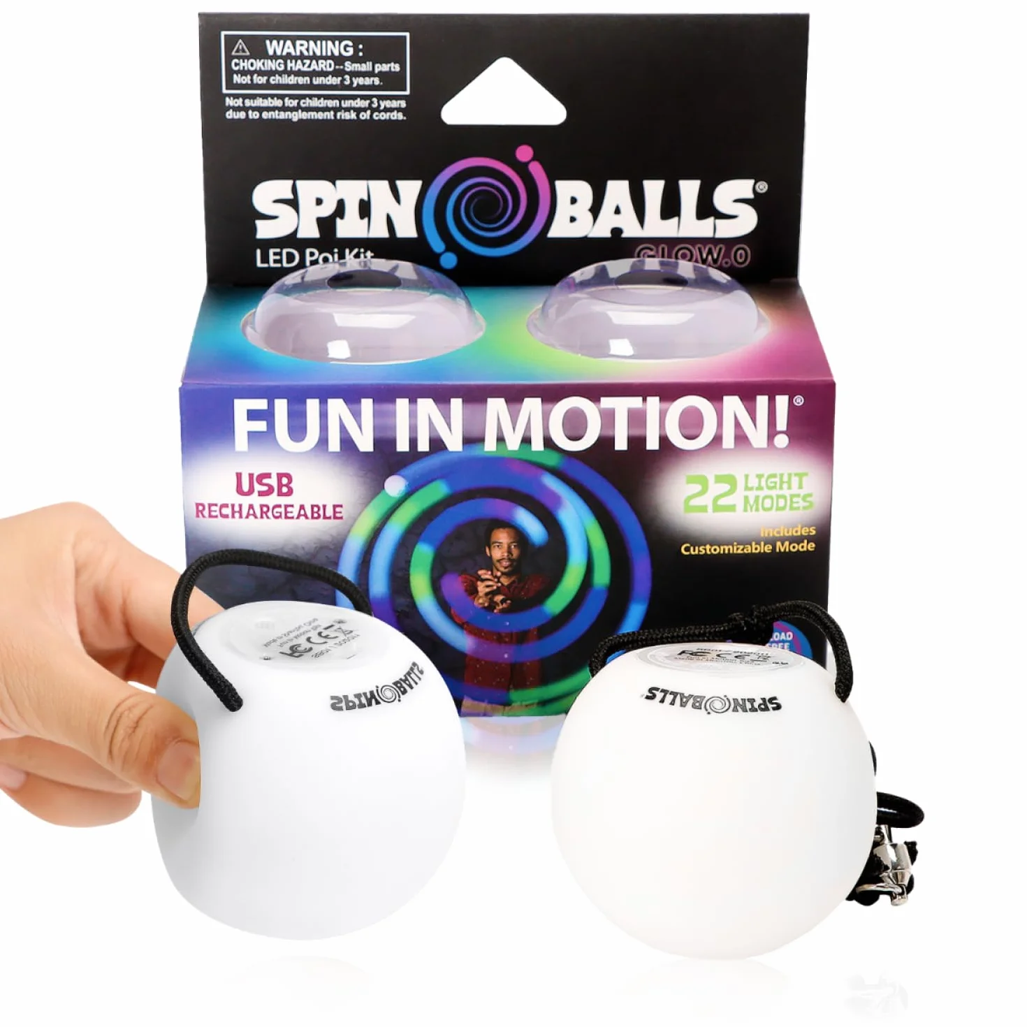 Spinballs Bolas Luminosas LED Recargable USB 22 Modos Patrones Luminosos Bola Malabares Soft-Core Cordones Ajustables Doble Hebilla