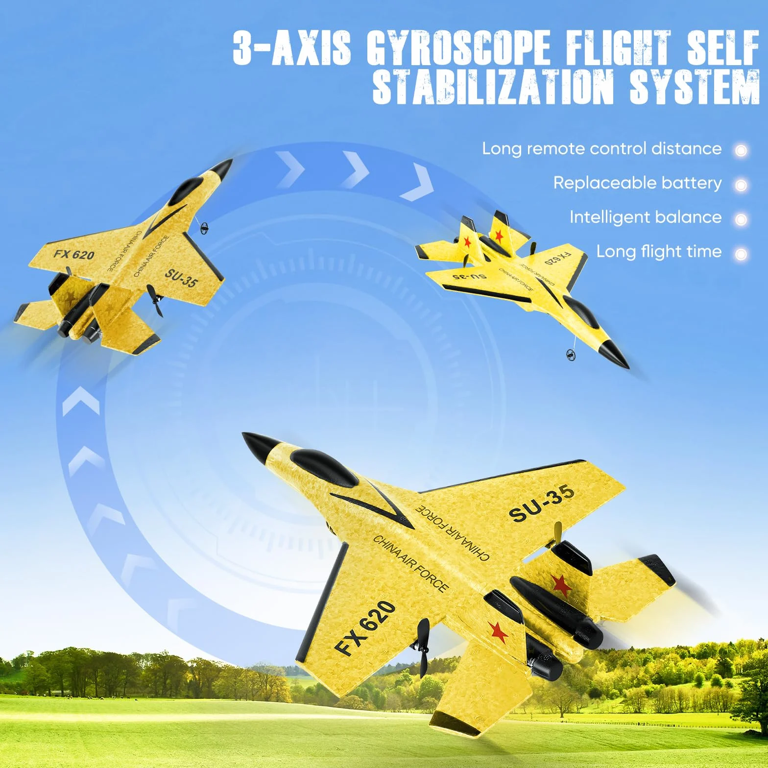 Avión de Control Remoto, Avión RC de 2,4GHz, 2 Modos de Inicio, Aviones de Control Remoto con Sistema de Vuelo Giroscópico de 3 Ejes, Luz Nocturna LED y Carga USB para Principiantes y Niños