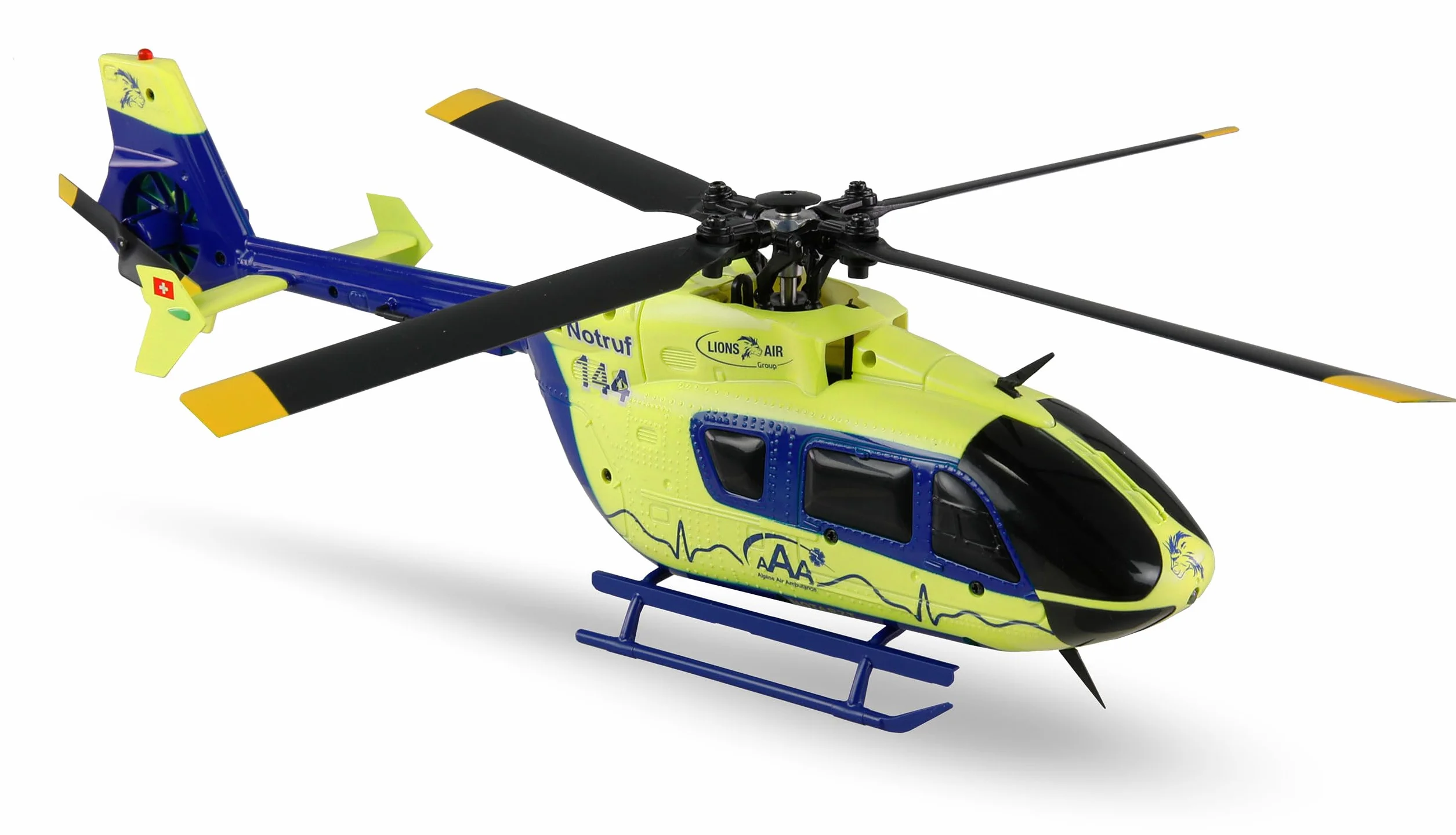 Amewi AFX-135 Alpine Air Ambulance Helicóptero de 4 Canales 6G RTF Amarillo neón Azul
