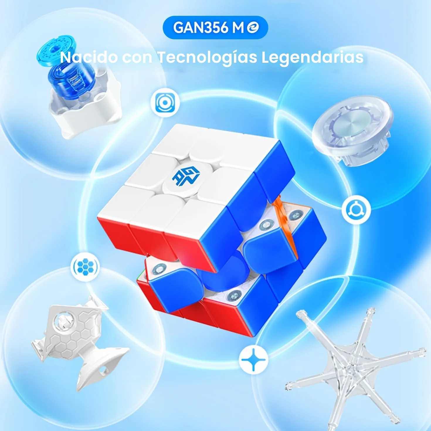 GAN 356ME Magnético Speed Cube de Edición Mejorada,Cubo Mágico 3x3 con 48 Imanes/GES Pro+/4 Niveles de Elasticidad,Profesional Original Iman-tado Cubo de Velocidad (Sin Pegatinas)