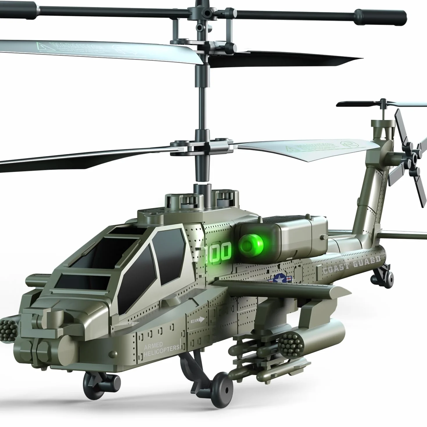 VATOS Helicóptero teledirigido 2.4G con 2 baterías y luz LED con despegue con un solo botón, serie militar de juguetes helicóptero RC para niños o principiantes de edades comprendidas entre 14 y más