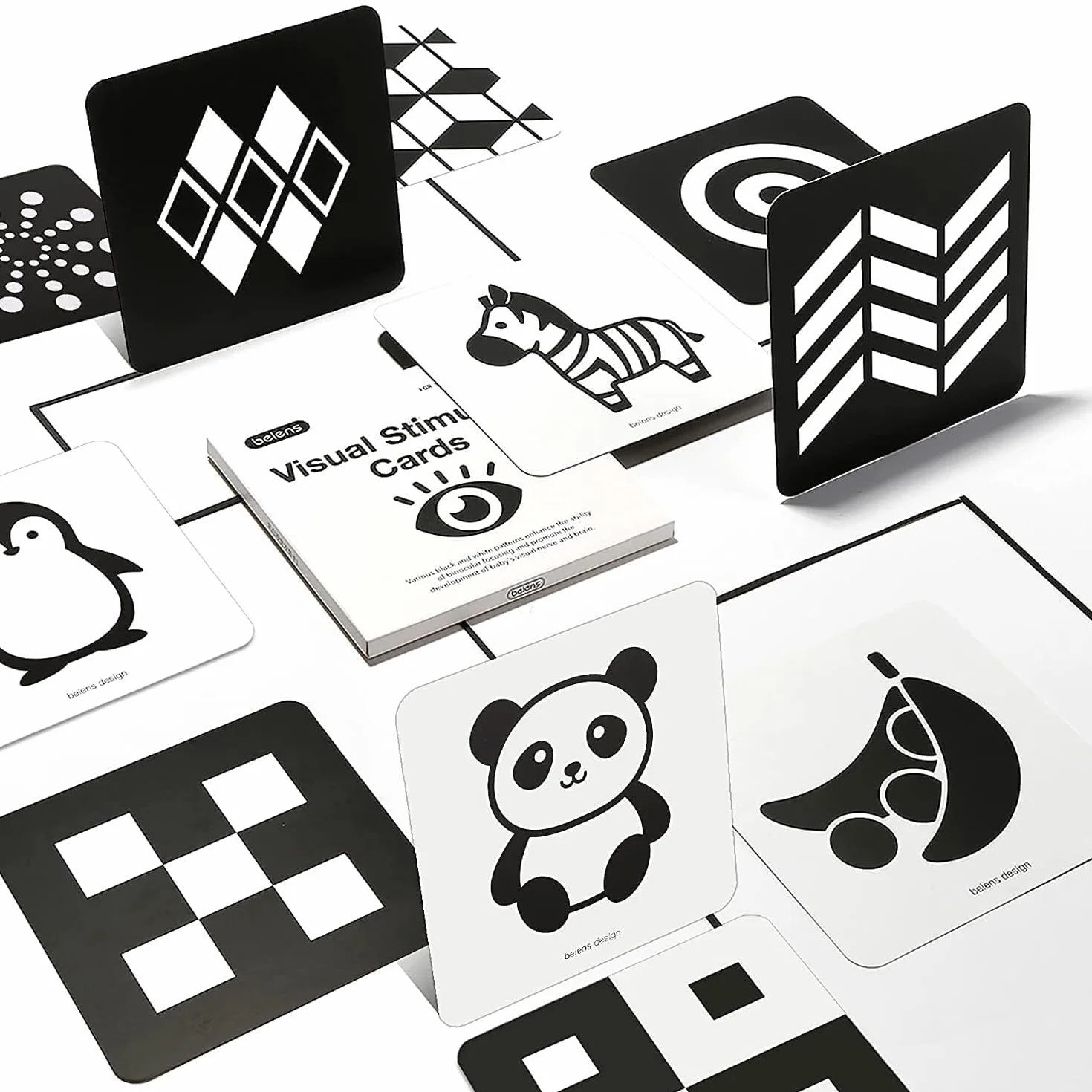 Beiens Tarjetas Flashcards Bebe,0 3 6 12 36 Meses Juguetes en Blancas y Negras Comparó Las Tarjetas para la Estimulación Visual del Bebé,20 PCs 40 Pages 14 x 14 cm, Regalo Educativo para Bebés