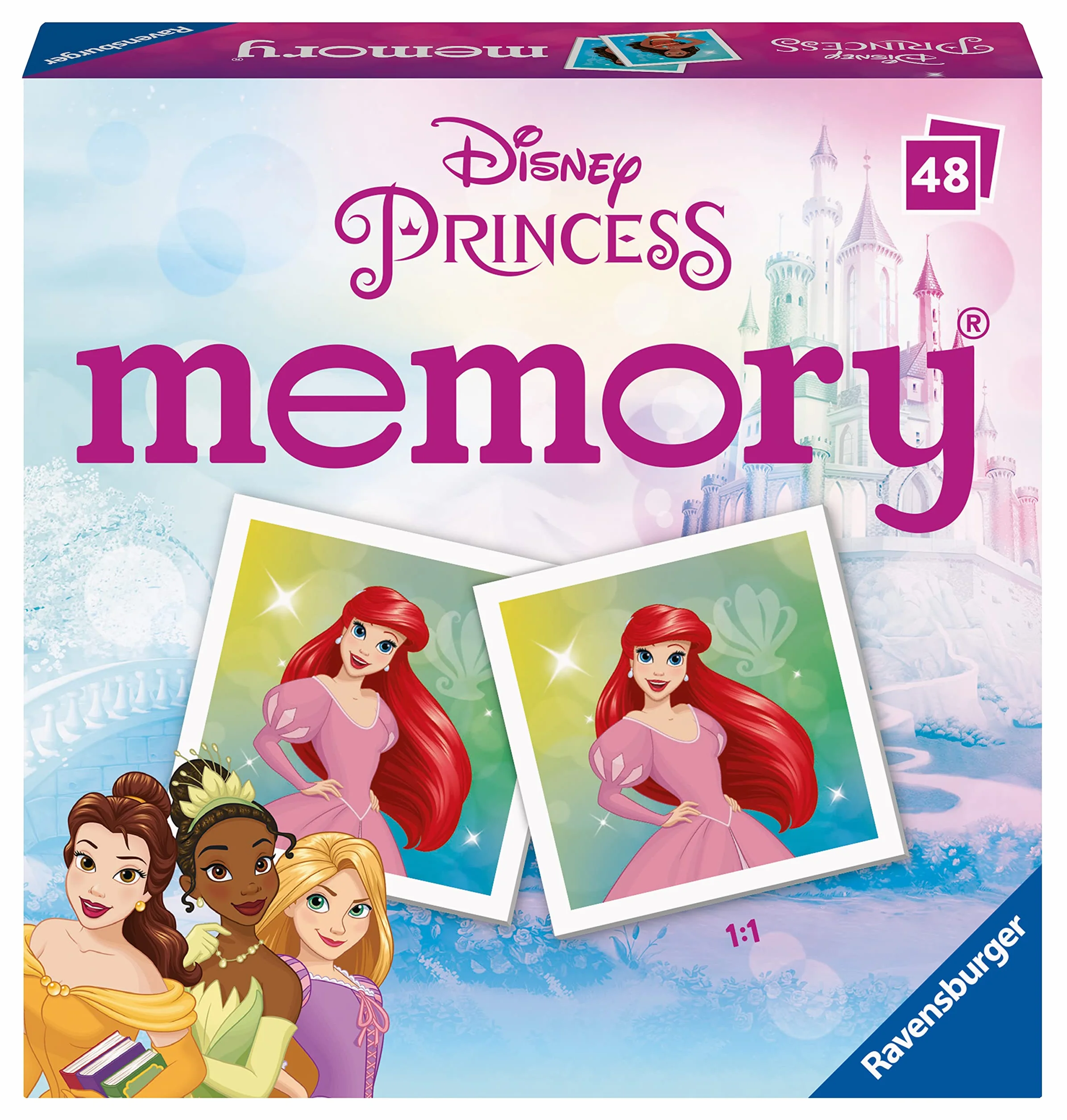 Ravensburger - Mini Memory: Princesas Disney, Juego de Mesa, Juego de Mesa Niños 3 años o más, Juegos Educativos, Juegos de Memoria, 2-6 Jugadores, 48 Cartas