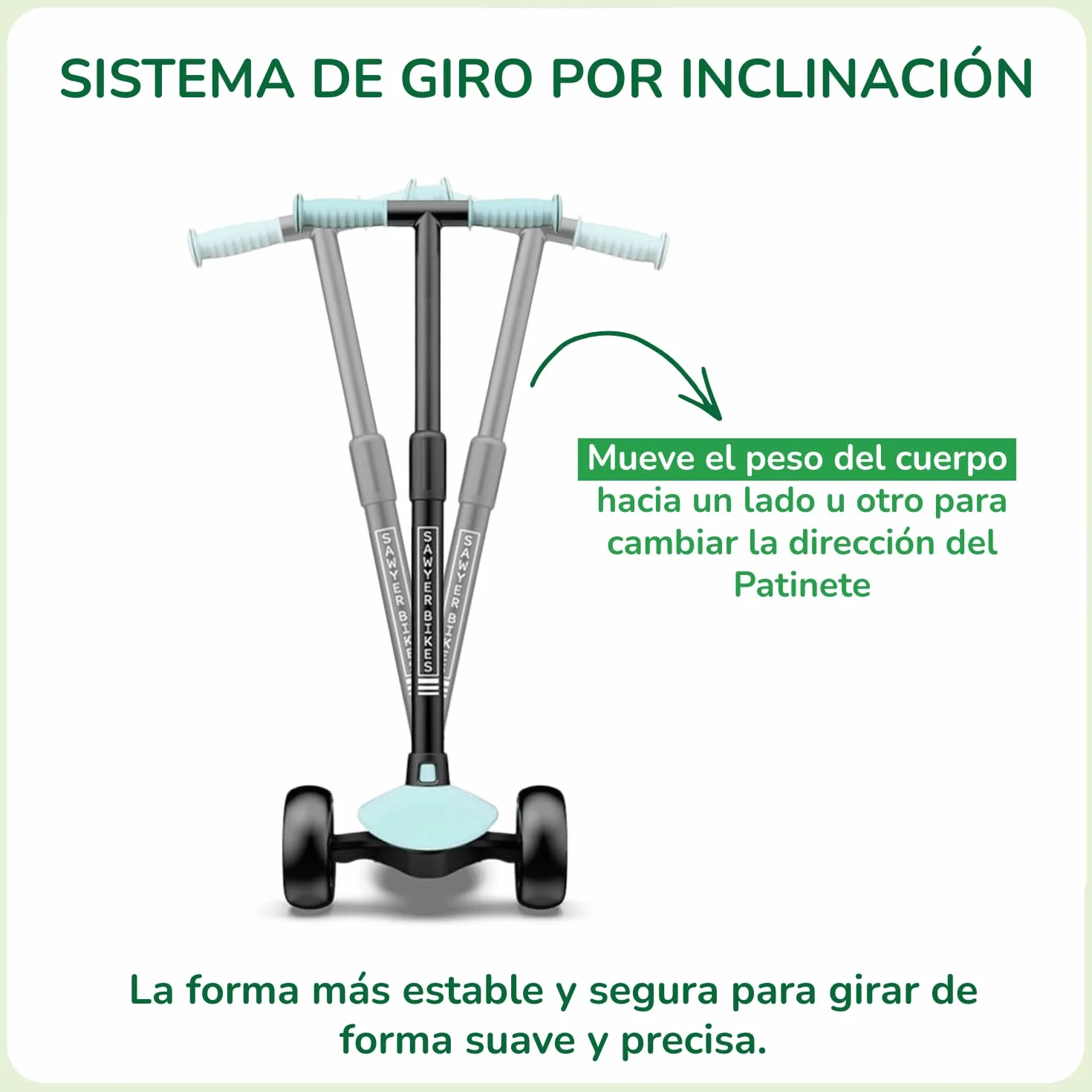 Sawyer Bikes - Patinete Ajustable Ruedas LED - Niños 2 a 8 Años