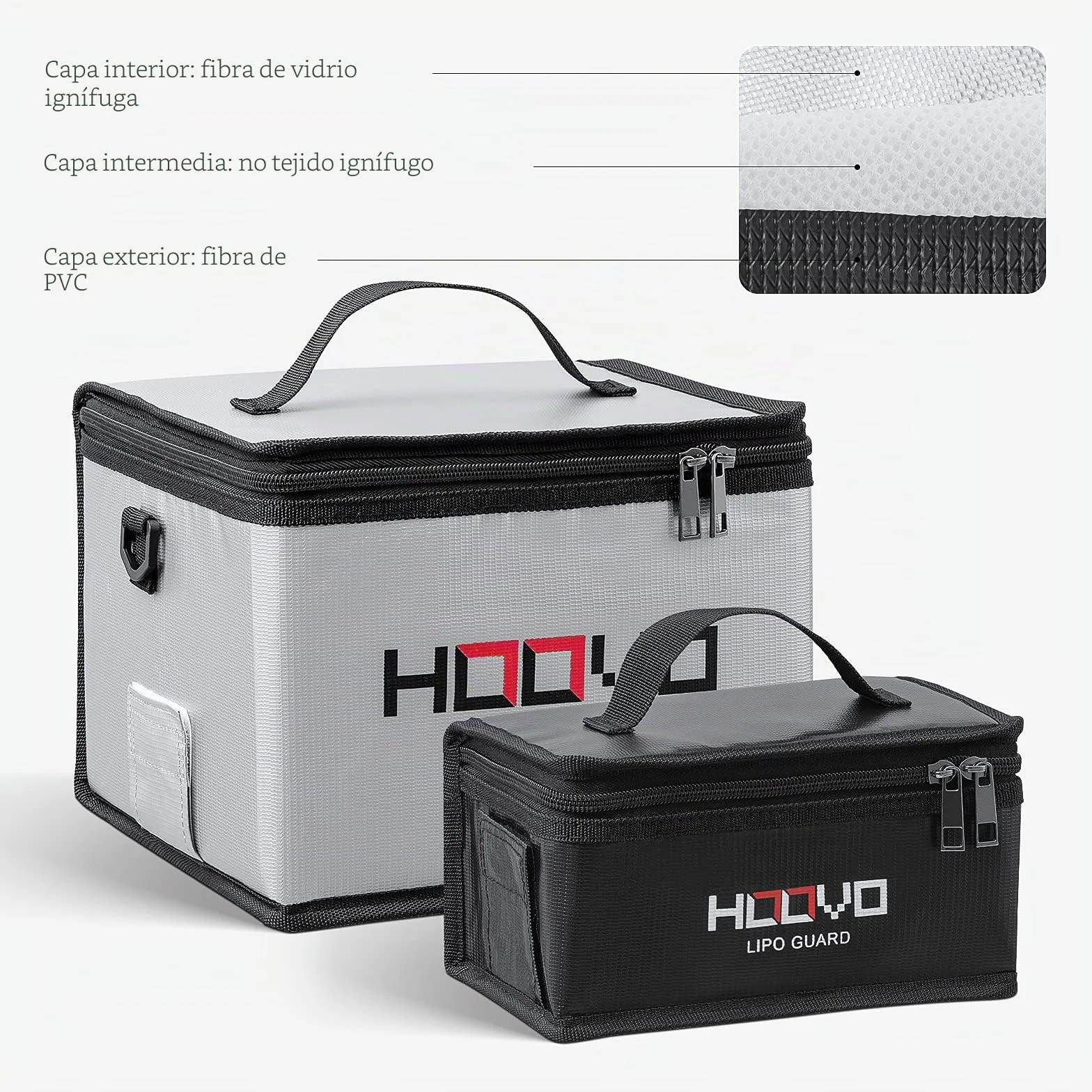 HOOVO Lipo Bag - Bolsa de Seguridad para batería Lipo ignífuga y antiexplosión LiPo Guard Safe Bag para Guardar y Cargar baterías de polímero de Litio con Doble Cremallera
