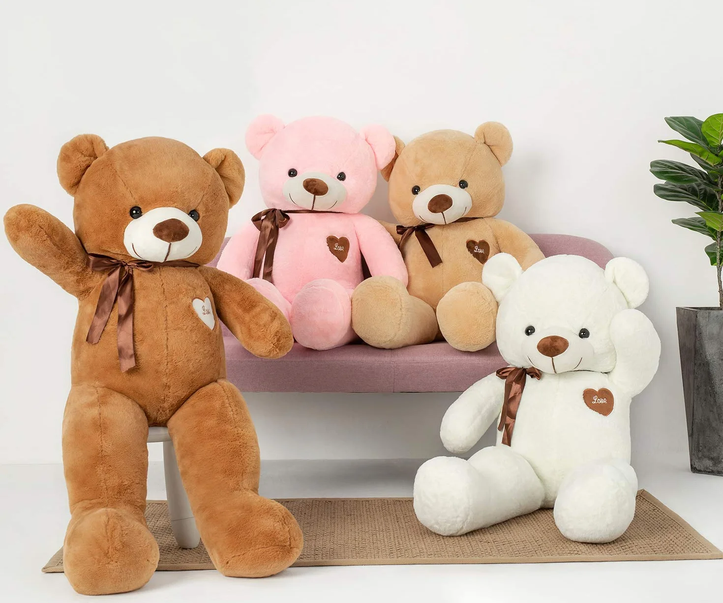 YunNasi Oso Peluche Gigante Osito de Peluche Grande Teddy Bear de Felpa con Corazón e Cinta 100cm/39 Inches Marrón