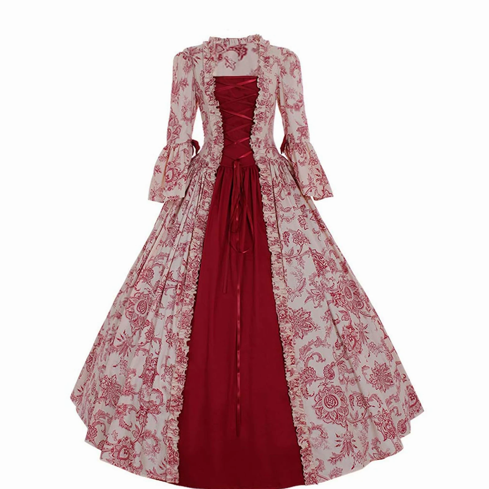 Generisch Disfraz de Halloween para mujer, disfraz de bruja, vestido de manga larga, estilo gótico, retro, vestido de media corte para mujer
