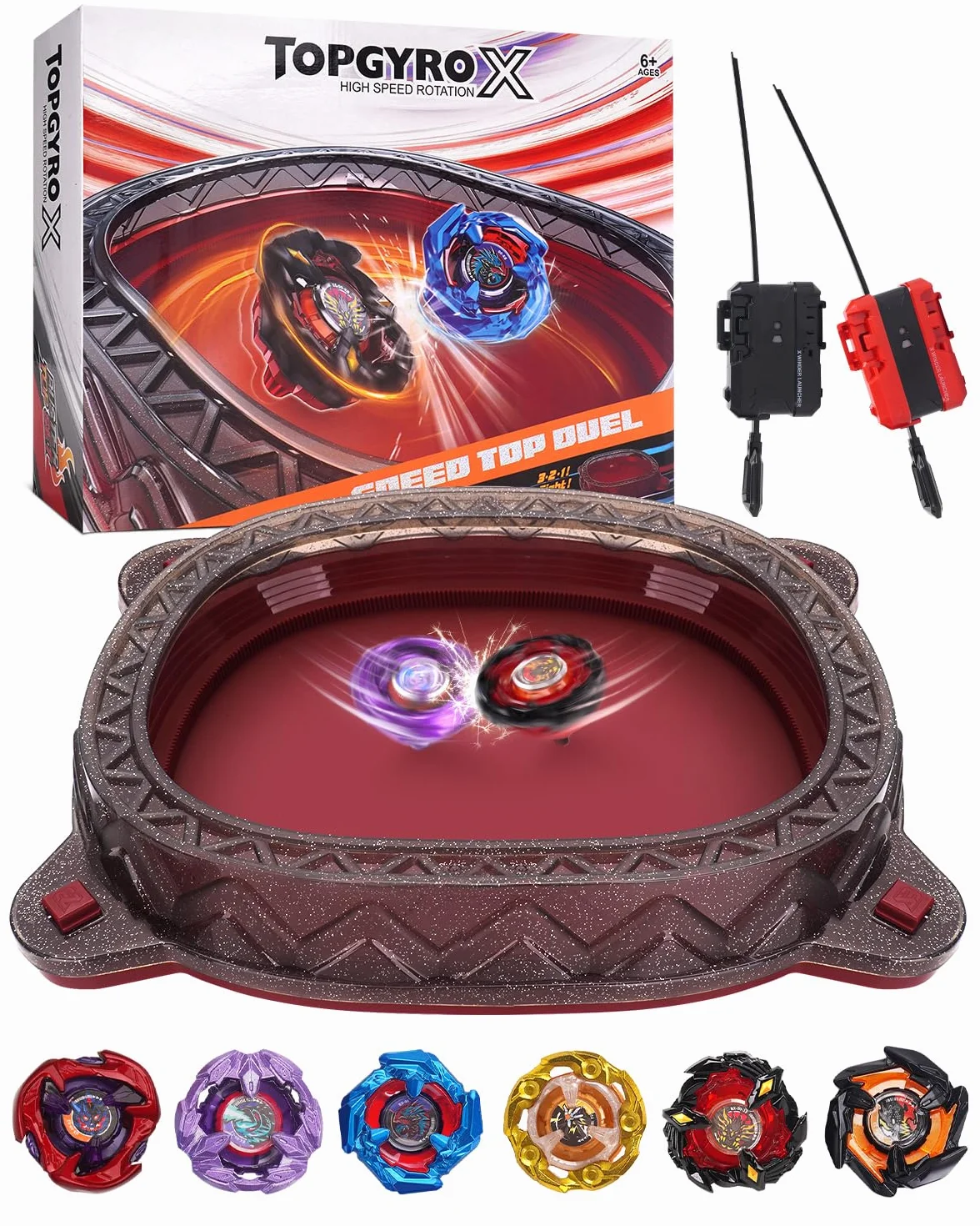 Kit de Inicio X Stadium – con 6 X Tops, 2 Lanzadores & Arena. Set de Batalla Competitiva para Niños Desde 6 años