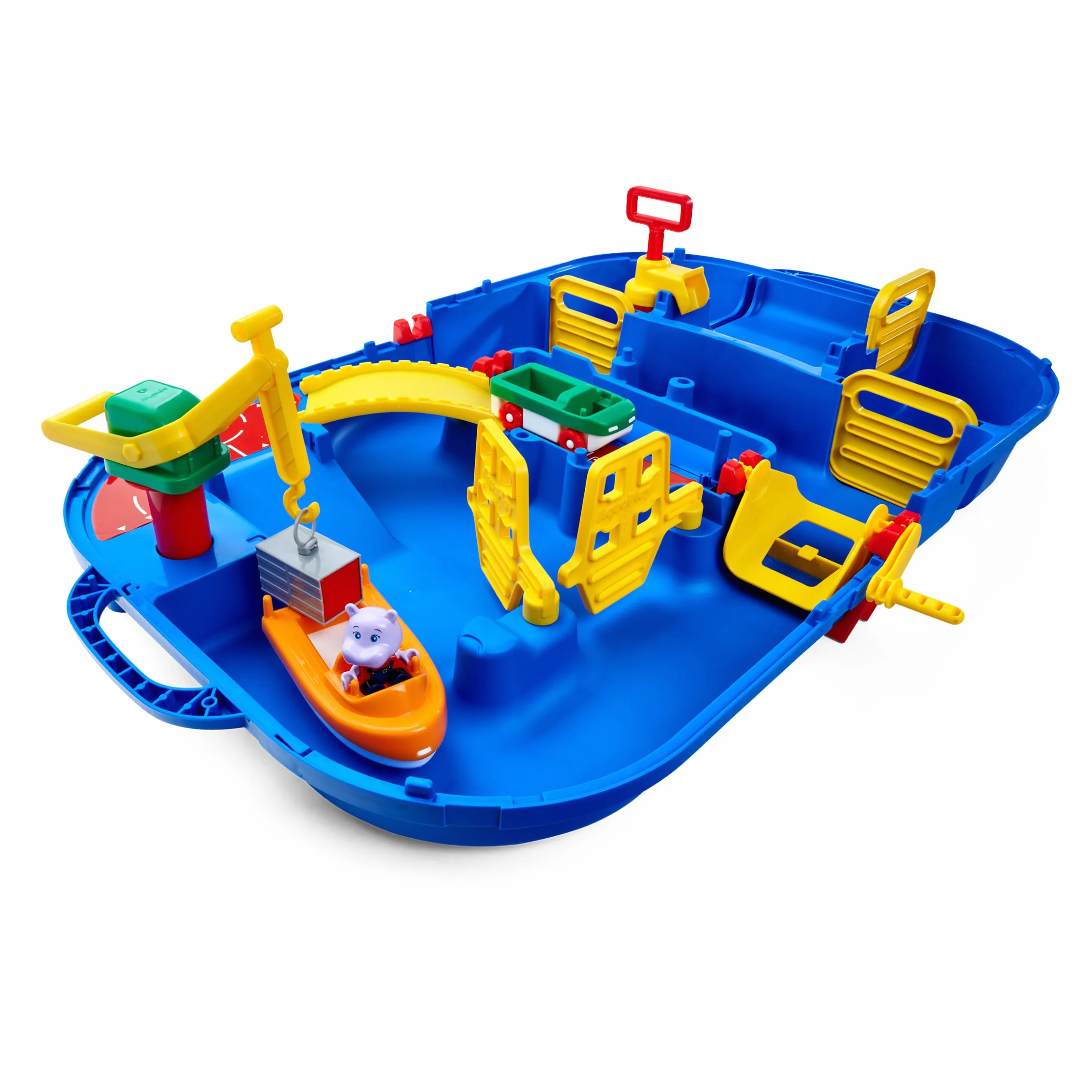 AquaPlay - LockBox - Waterway como maletín de Transporte con 27 Piezas, Juego Que Incluye 1 Hippo Wilma, Coche Anfibio y Bote contenedor, para niños a Partir de 3 años, 8700001516, Color Azul
