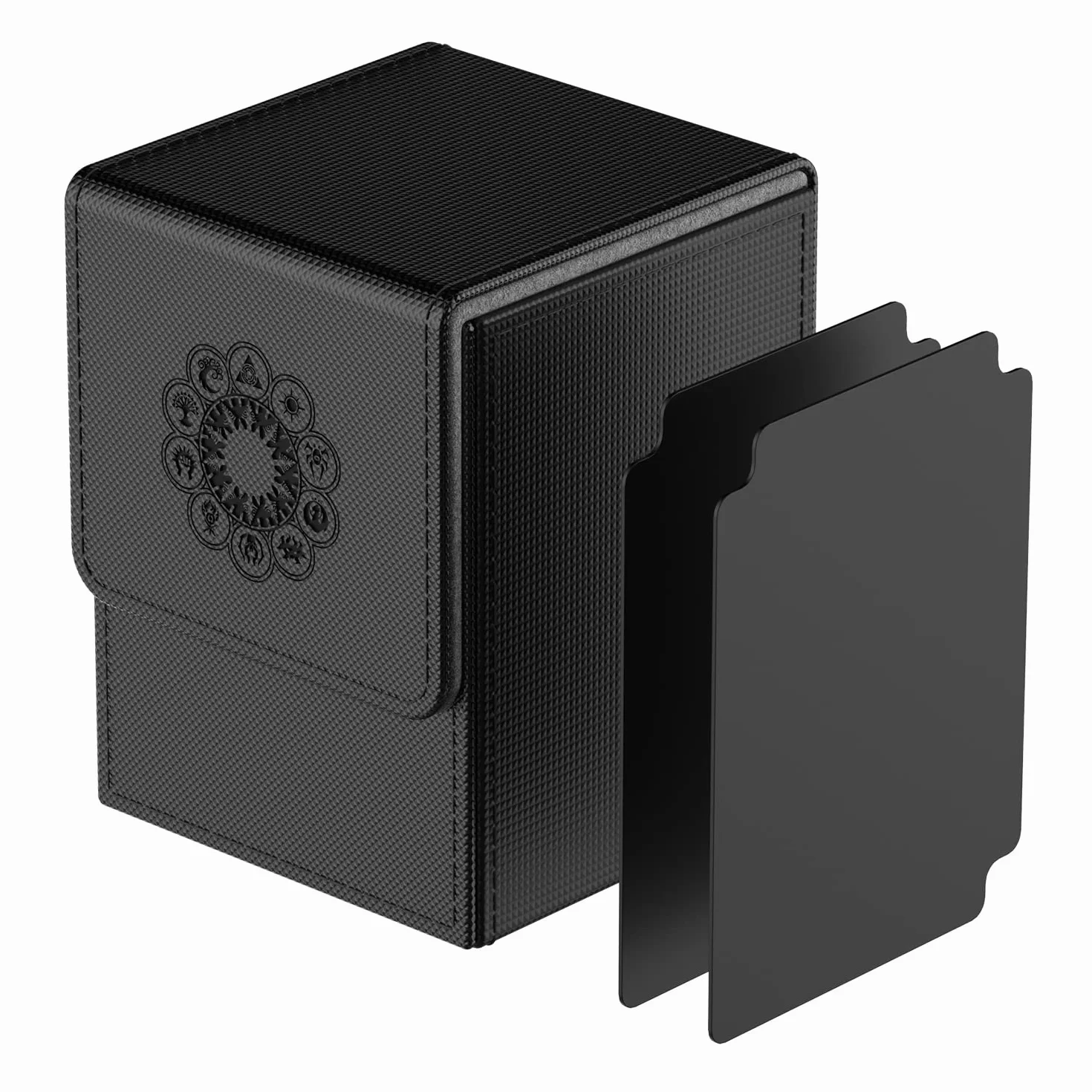Pulchra Estuche para TCG, Magnetic Flip Box con 2 Divider, Tamaño Grande para 100+ Cartas, Deck Box - Dado Diseño (Elemental Design, Negro)