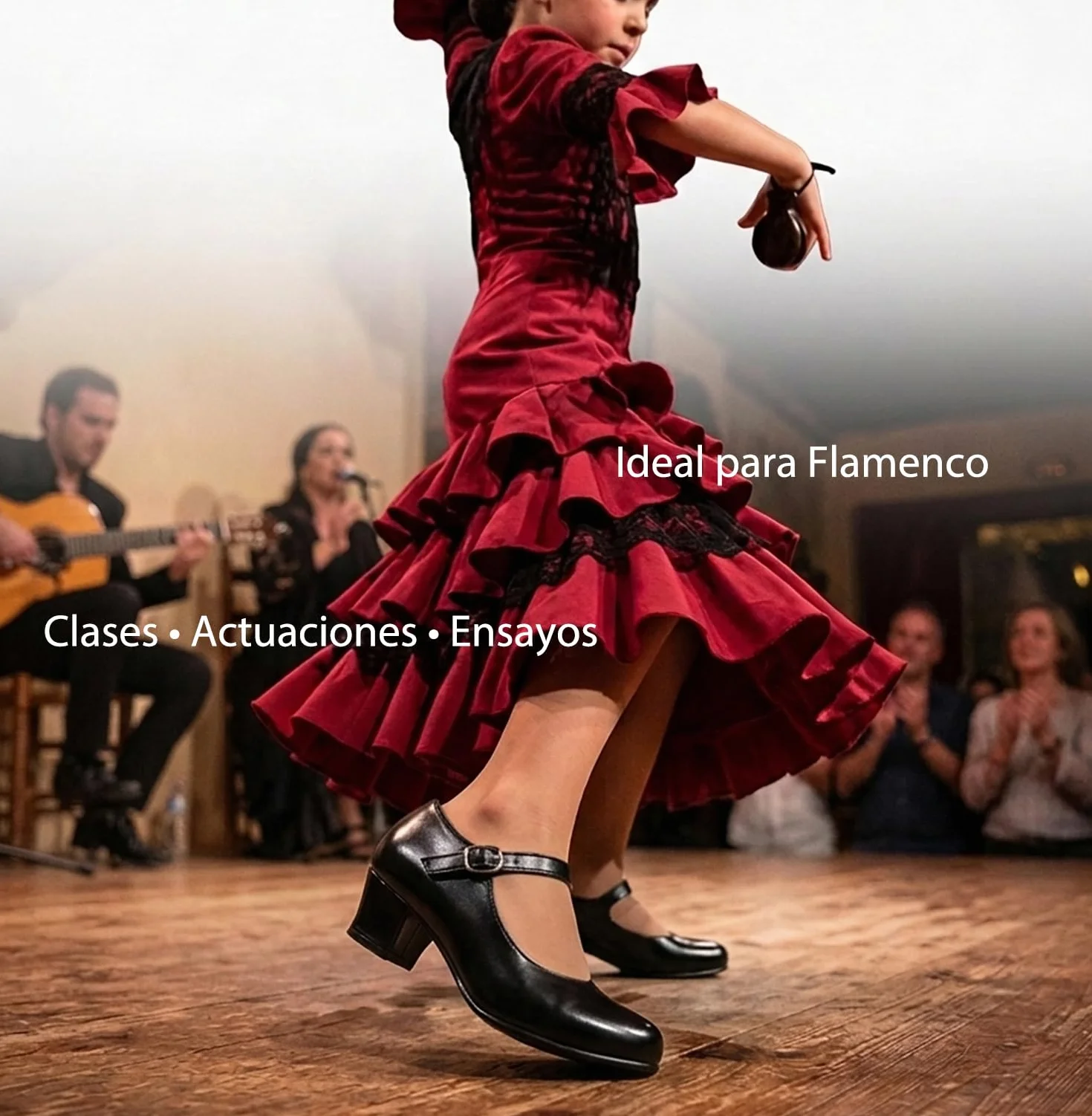 Zapatos Flamenco Niña con Tacón Correa Ajustable Suela Antideslizante