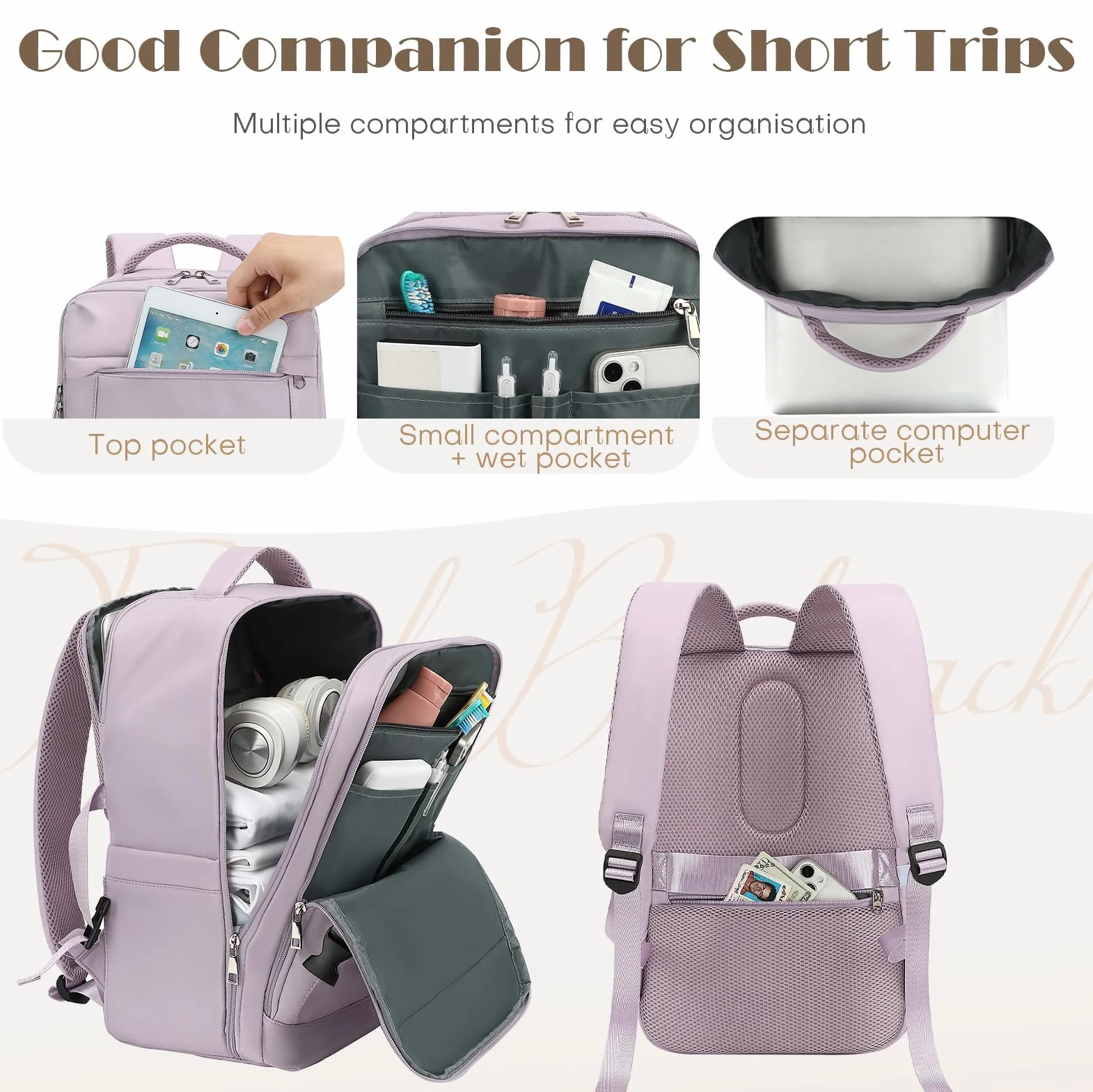 Yankony Mochila Viaje Cabina Avion 40x20x25 para Ryanair 20L Mochilas De Viaje con Bolsillo Antirrobo Travel Backpack Equipaje de Mano Hombre Mujer, Morado