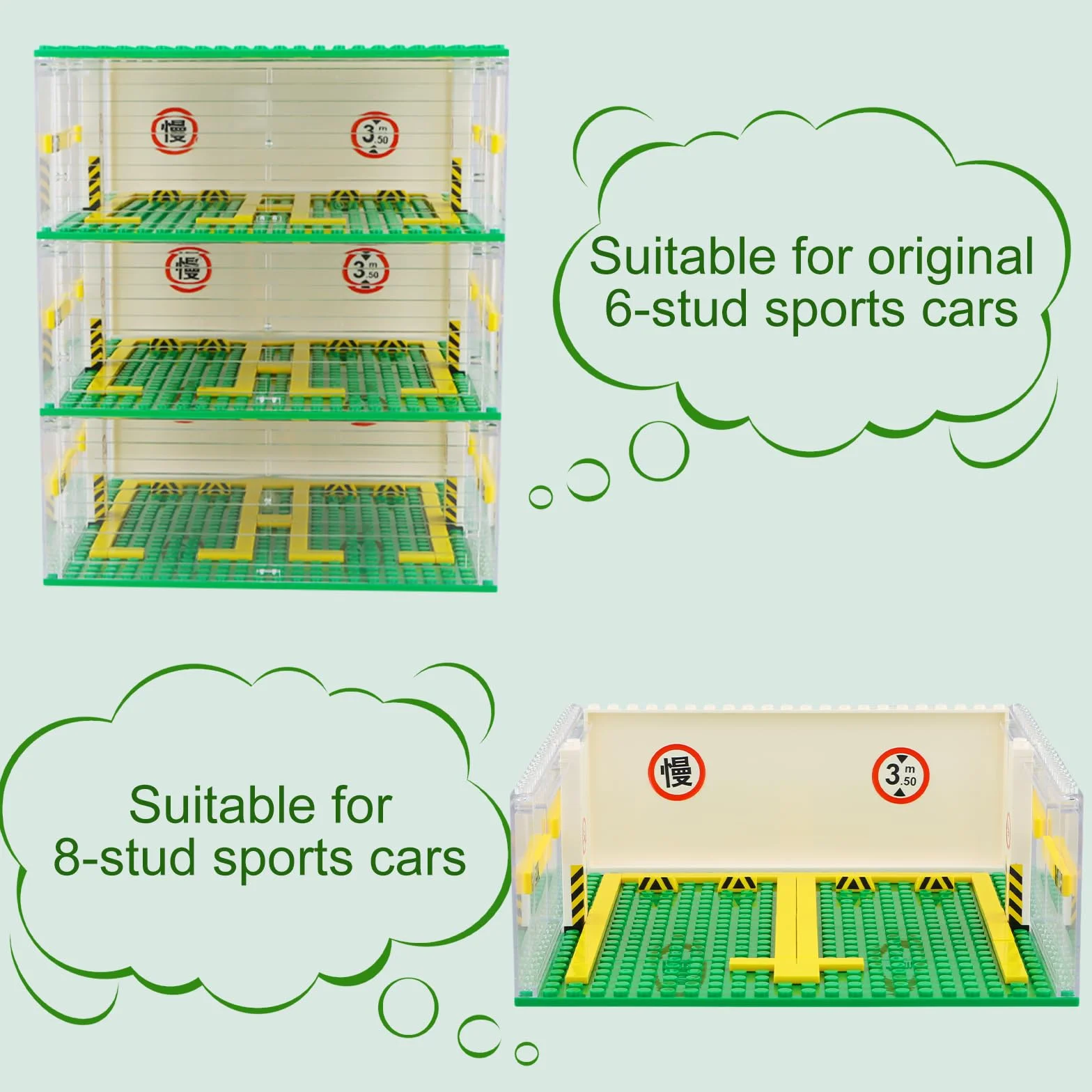 Garaje para Coches Speed Champions, Garajes Bloques de Construcción, Garaje Coche de 3 Capas, Vitrina de Coches Compatible con Principales Marcas (Sin Coche)