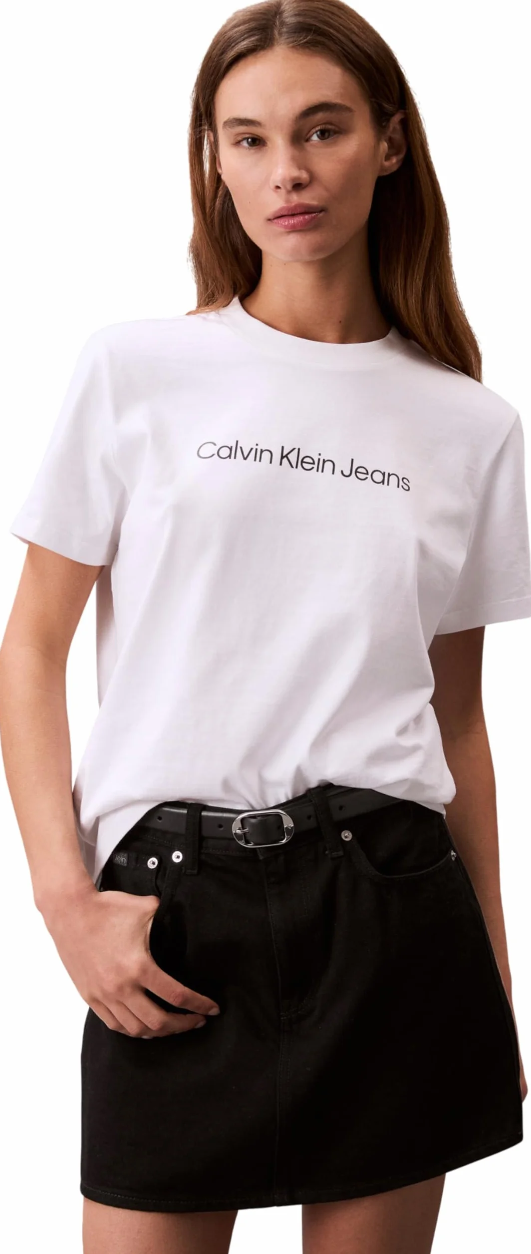 Calvin Klein Camiseta de Manga Corta Mujer Logo Classic Regular Fit