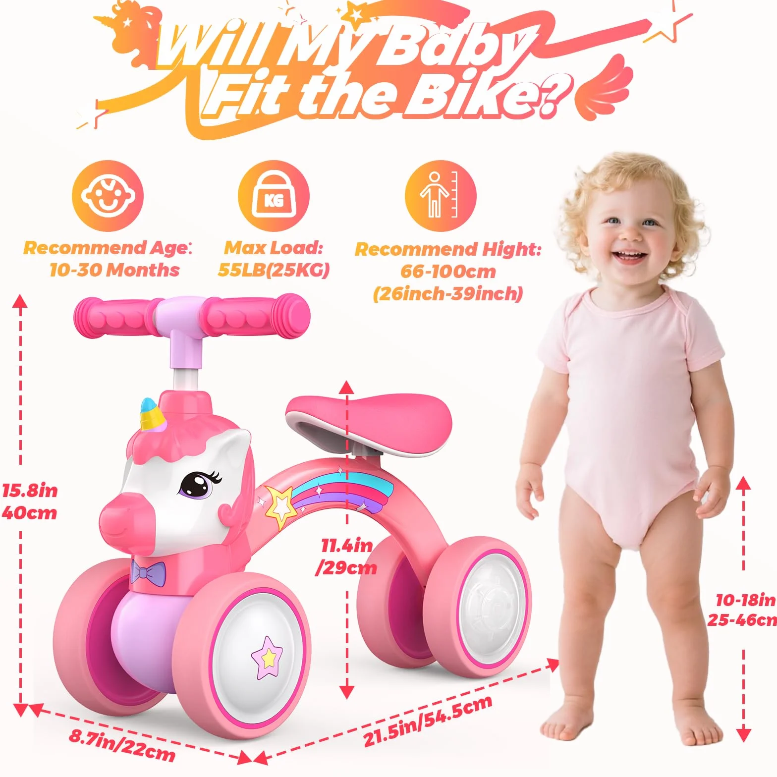 Correpasillos Unicornio de 4 Ruedas para Niños 1-2 Años con Luz LED Trasera, 25kg Capacidad, Regalo Ideal para Cumpleaños y Navidad, Juguete Seguro para Aprender a Equilibrarse (Rosa)