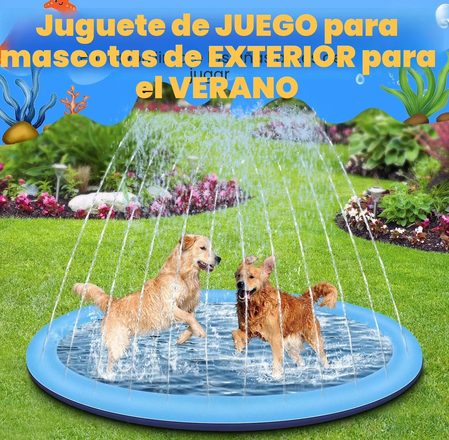 Juegos de Agua para Niños Exterior, Juegos Piscina para Niños, 170CM Splash Pad Juegos Exterior Niños Antideslizante (Azul-170cm)