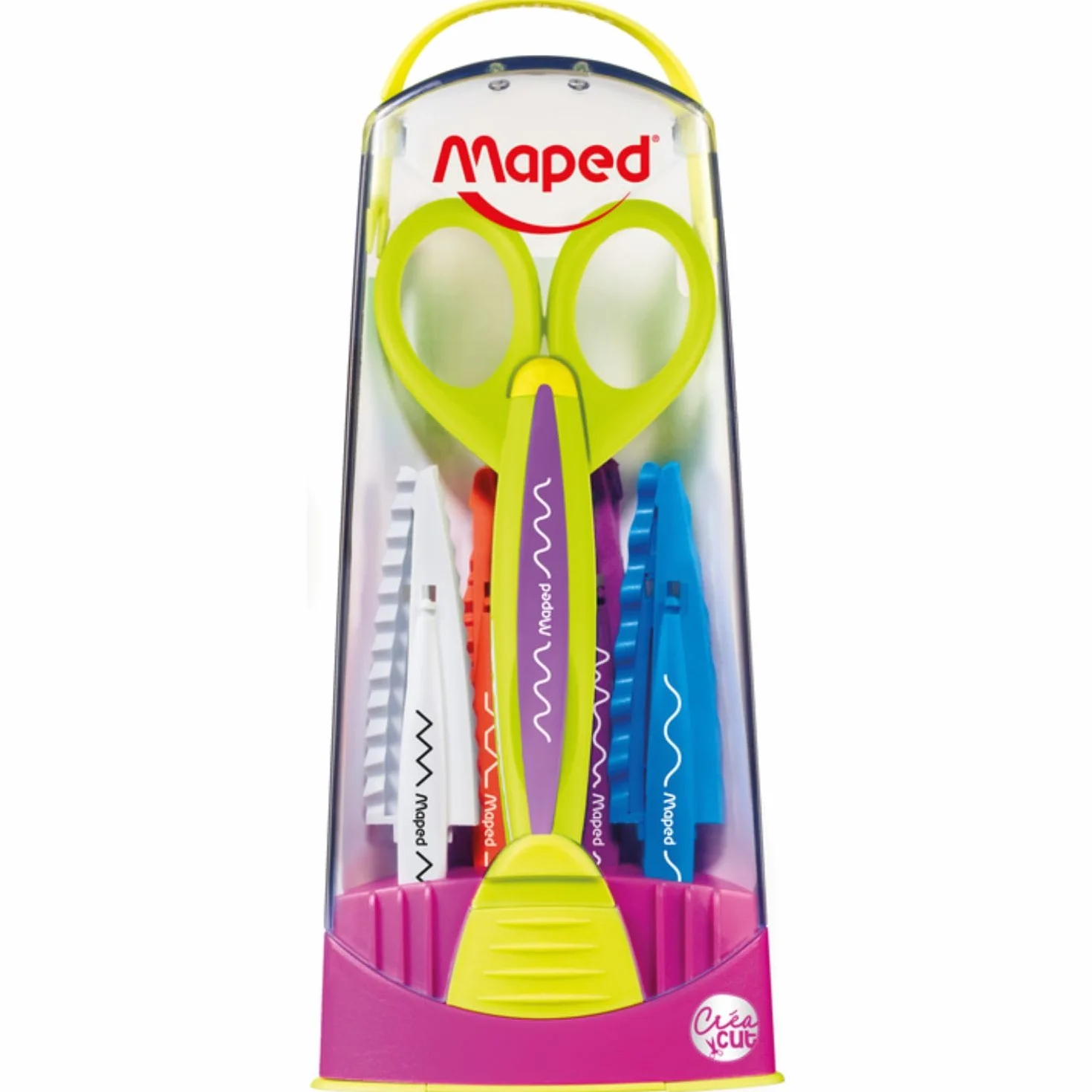 Maped - Tijeras para Niños - Estuche con 1 Montura para Recortes Creativos - Incluye 5 Juegos de Cuchillas Intercambiables - Tijeras Infantiles para Crear Divertidas Formas