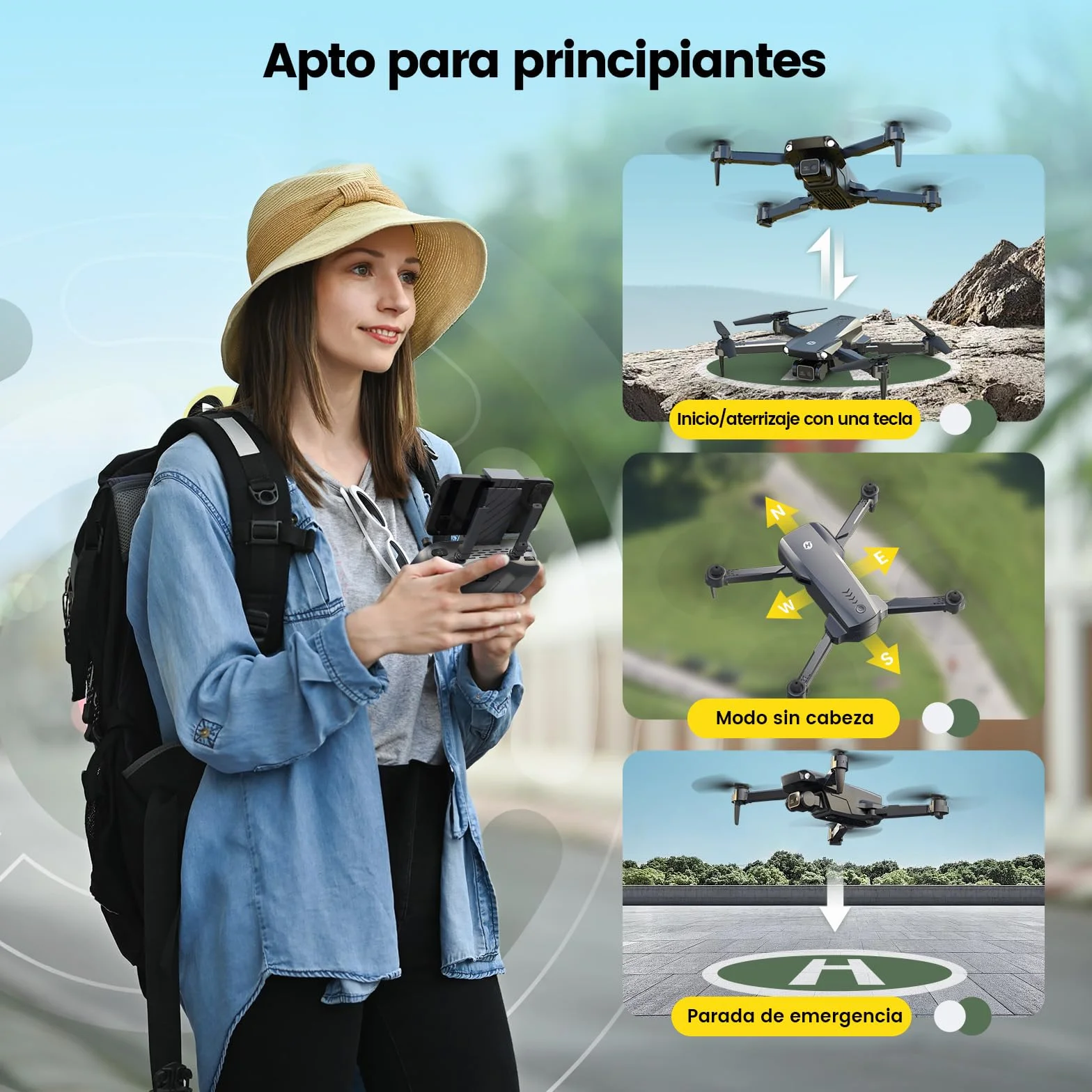 Dron plegable Holy Stone HS290 con cámara FPV HD de 1080P, cuadricóptero RC con flujo óptico, control por aplicación, 3 velocidades, 2 baterías modulares, regalo de juguete cristiano para niños, C0