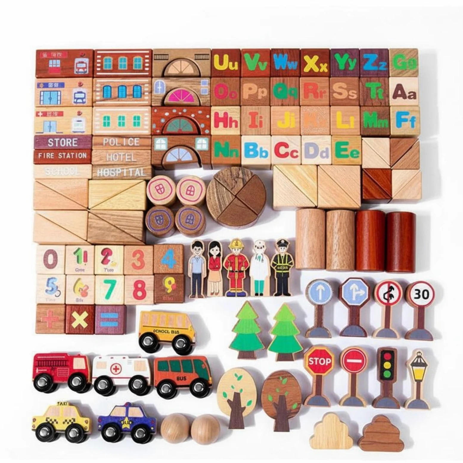 Amagogo 118 Piezas Bloques de Construcción Infantiles Bloques Apilables Juego Educativo Juguete de Madera Ciudad para Construir Reconocimiento de Letras