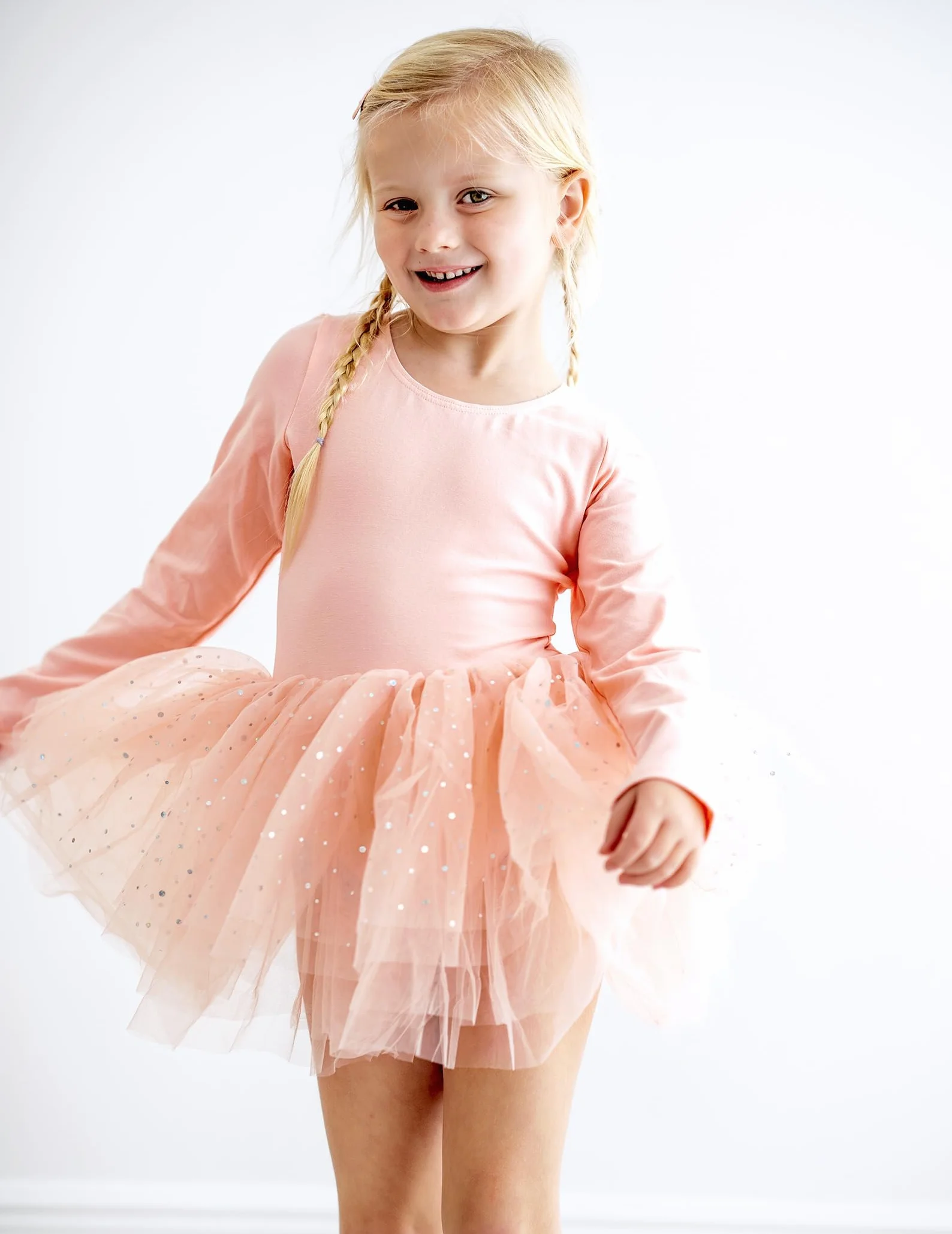 Arshiner Vestido de Tutú de Ballet para Niñas Malla de Manga Larga 4 Capas Falda Brillante Traje de Baile 2-11 años