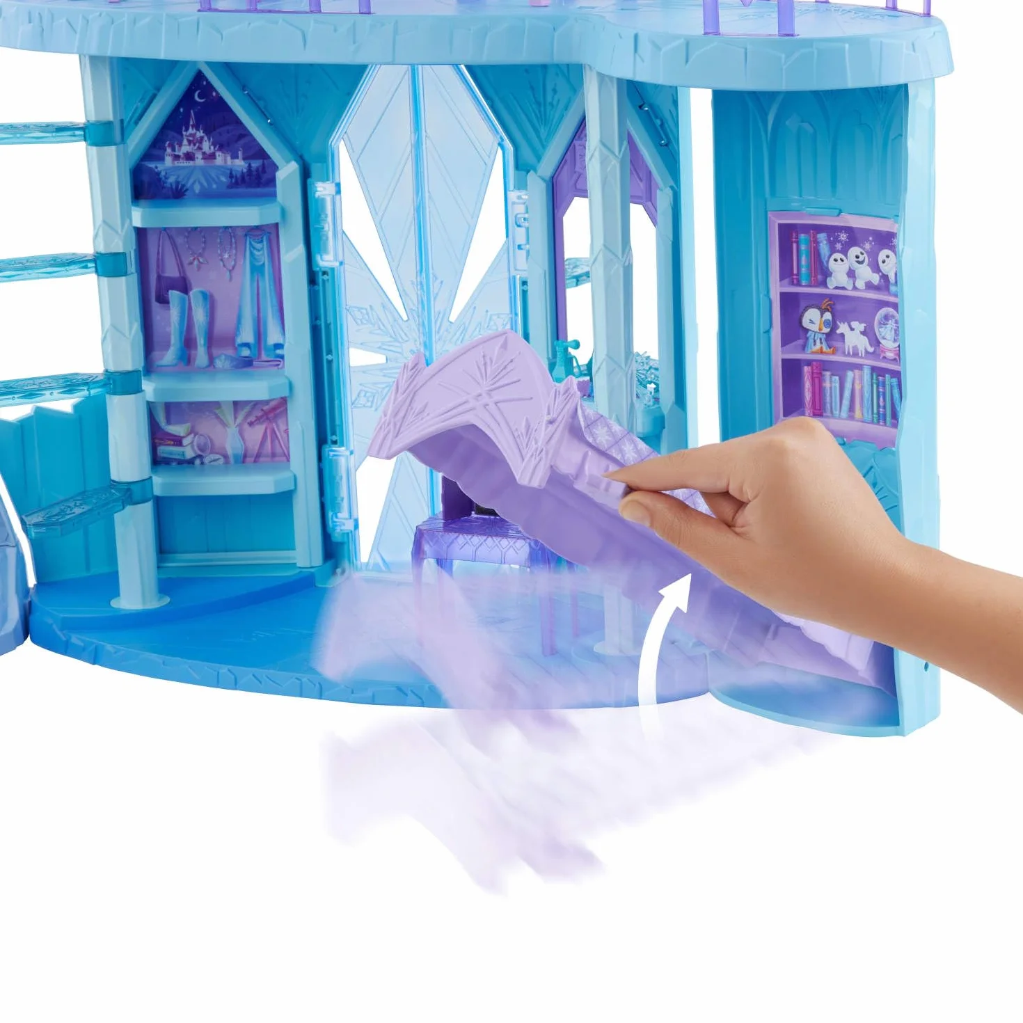 Mattel Disney Frozen Conjunto de juego Palacio de hielo de Elsa de más de 76cm de altura con figura de Olaf, 5 zonas de juego y 21 accesorios, inspirado en las películas, JGG41