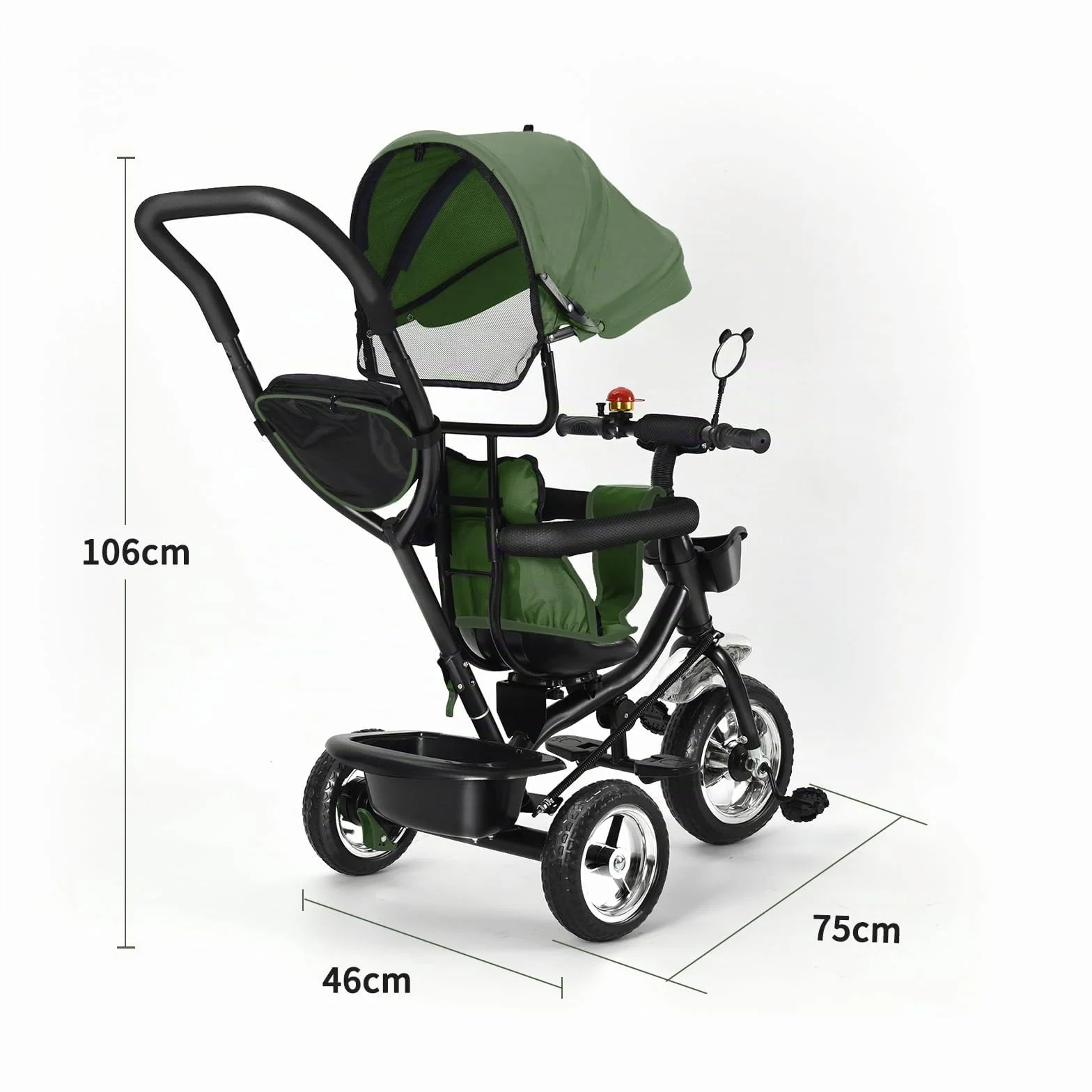 OHMG Triciclo bebé evolutivo 5 en 1 bicicleta. Silla de paseo con mango de empuje, toldo desmontable, cinturón de seguridad de 5 puntos, almacenamiento, reposapiés, freno, para niños de 1 a 5 años