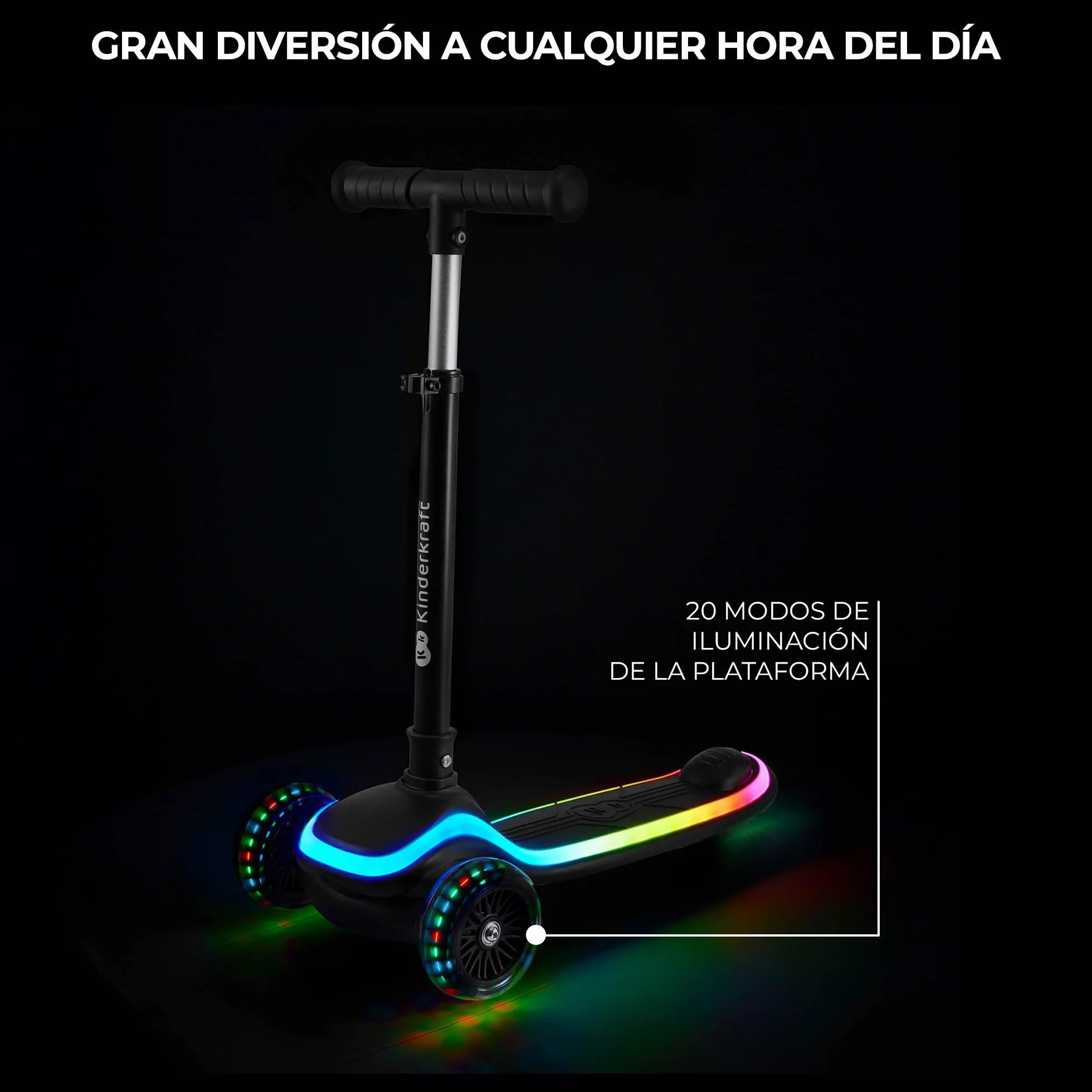 Kinderkraft RAKET Patinete para niños 1 año 50 kg Ruedas LED Manillar Regulable Altura Rosa