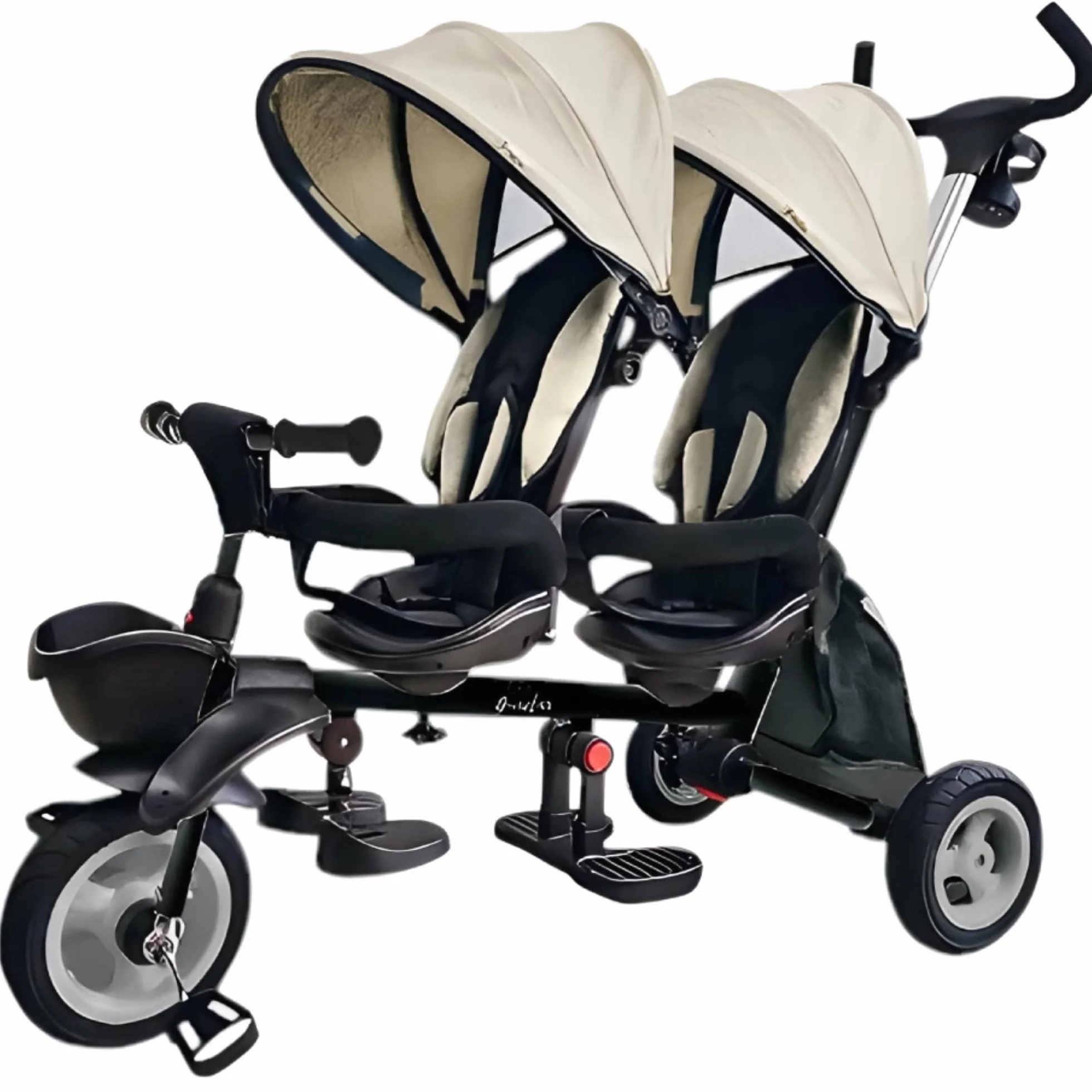 QPlay Triciclo Evolutivo Bebé para Dos | Triciclo para Gemelos o Mellizos, para Bebes Desde 10 Meses hasta los 36 Meses, Paseos en Familia