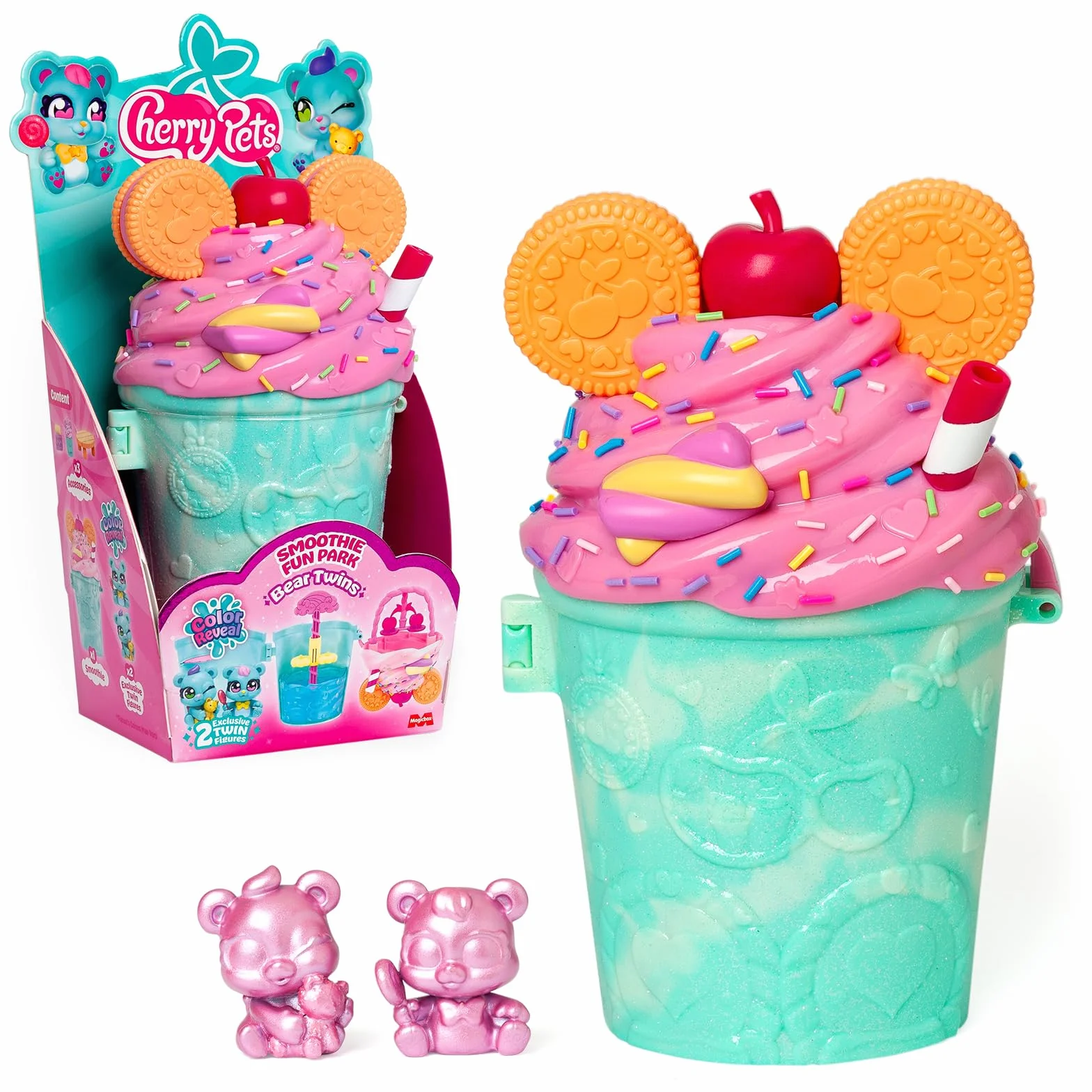 Smoothie Fun Park Bear Twins. Casita con Parque de Atracciones en Forma de Smoothie: Incluye 1 Smoothie, 2 Figuras exclusivas “Color Reveal” y 3 Accesorios