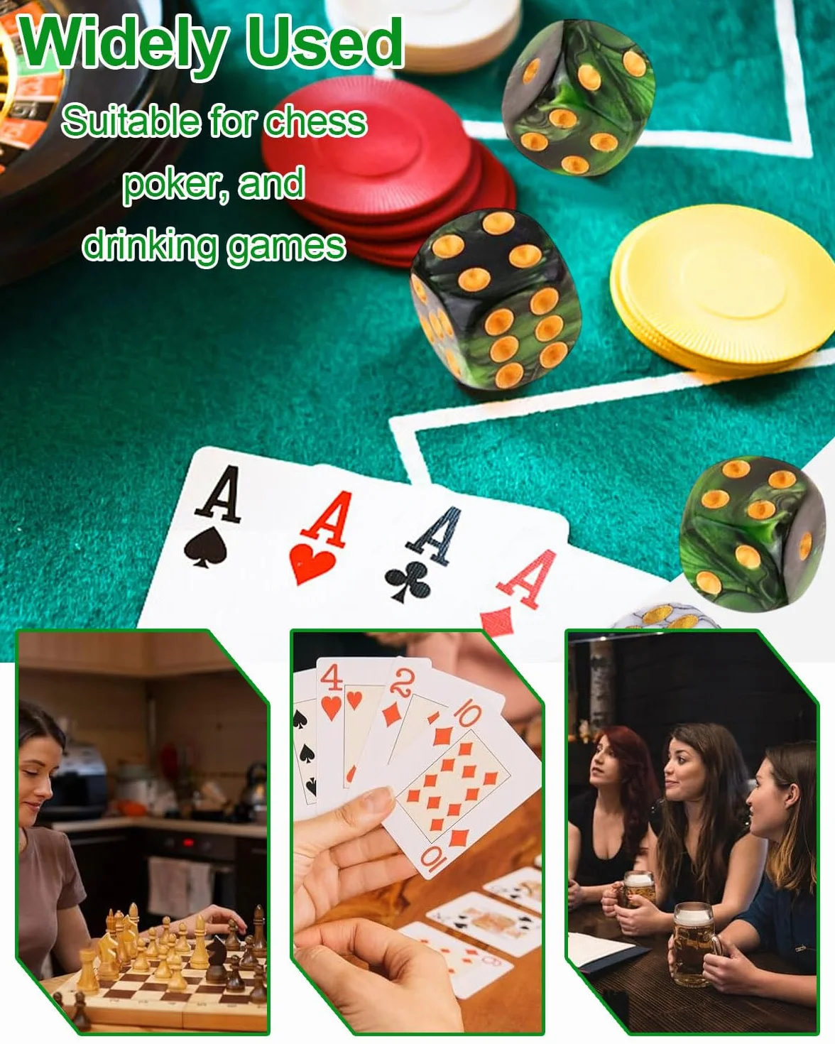 10 PCS Dados,16mm D6 Dado Acrílicos,Dados Verde-Negro con Bolsa de Tela,para Juegos de Mesa,Rol,Mesa,Lecciones de Matemáticas