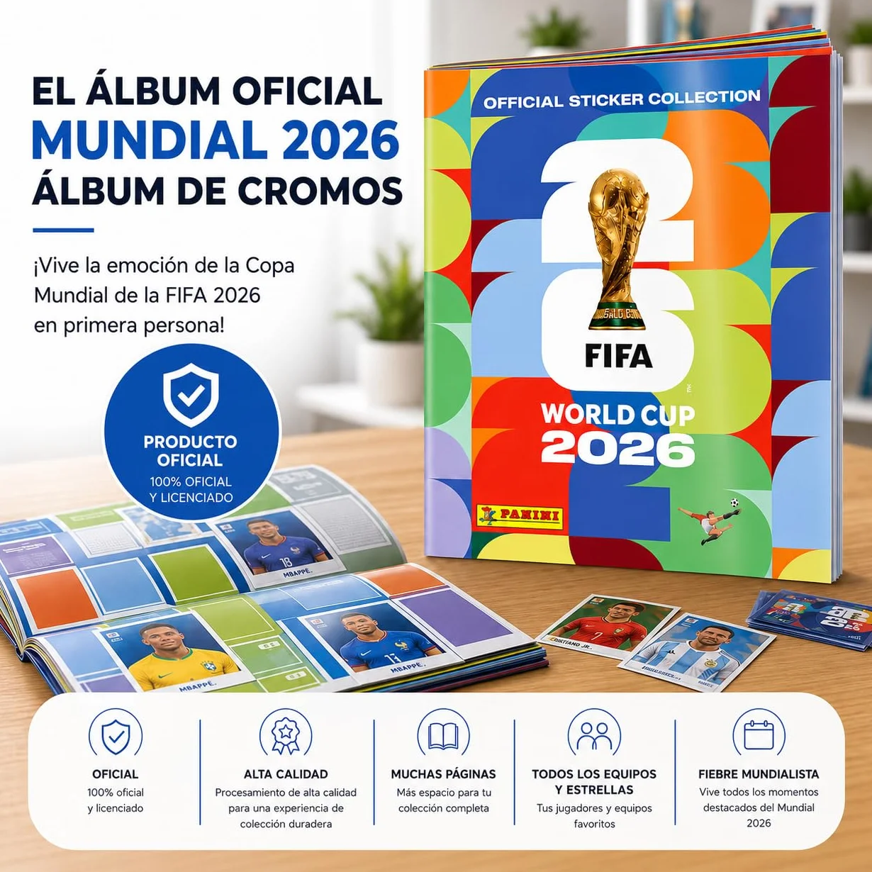 Panini Set de cromos y álbum Mundial 2026 - Copa del Mundo - Fútbol con calendario