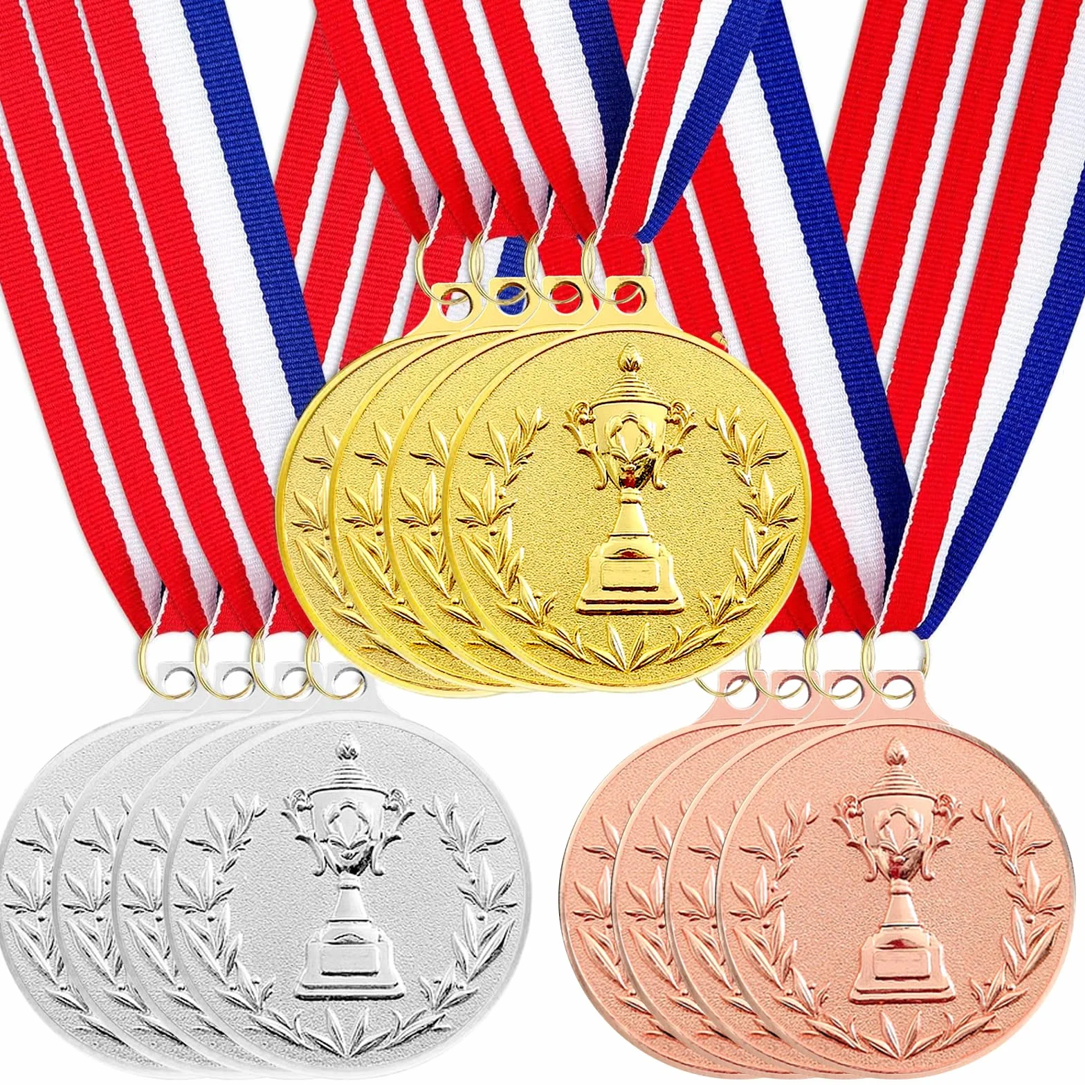 Medallas de Metal 5.0cm, Medallas de Oro Plata Bronce con Cintas para Premios Deportivos y Fiestas