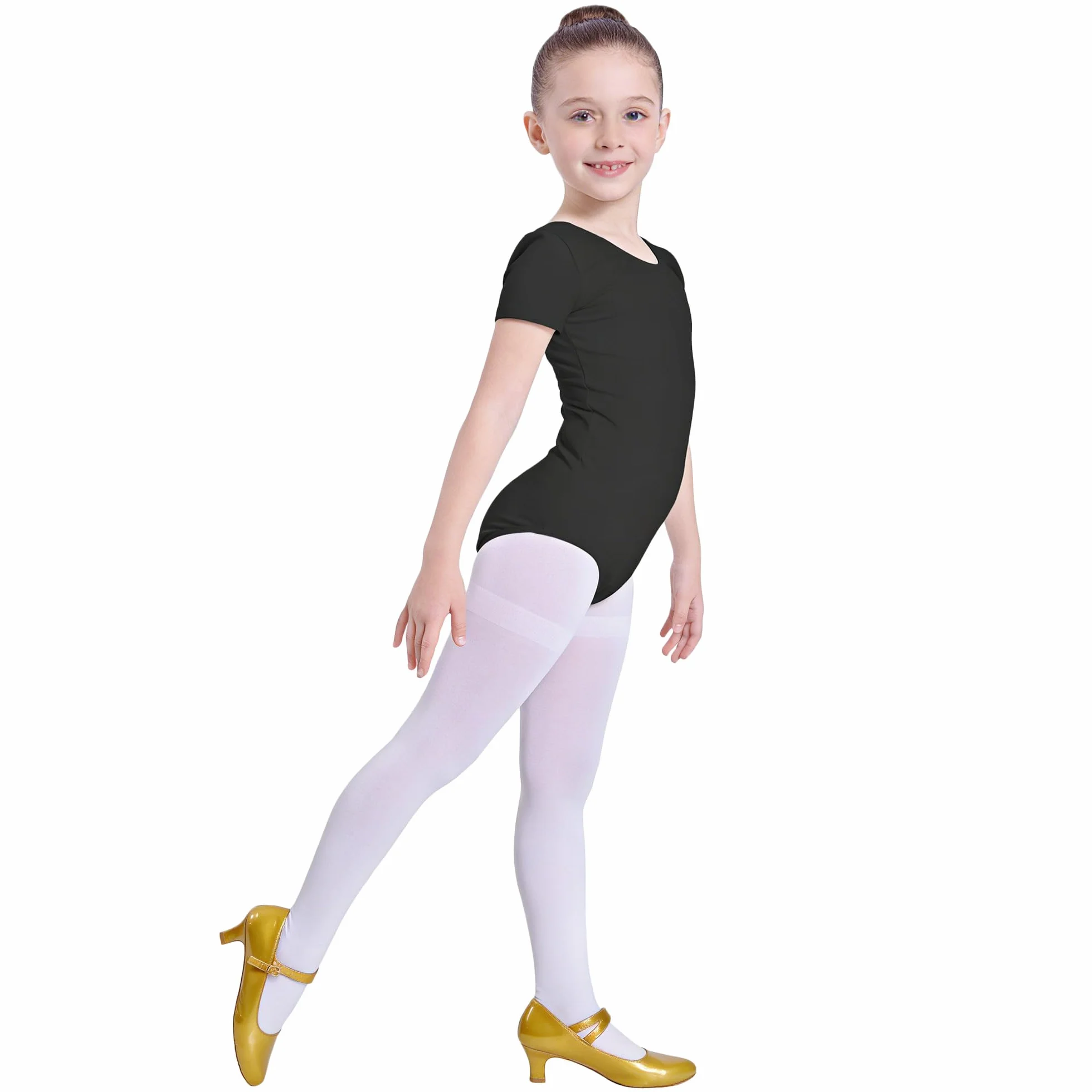Carnavalife Maillot Ballet Niña Manga Corta Leotardo Danza Infantil Body Gimnasia Rítmica Negro Rosa Blanco