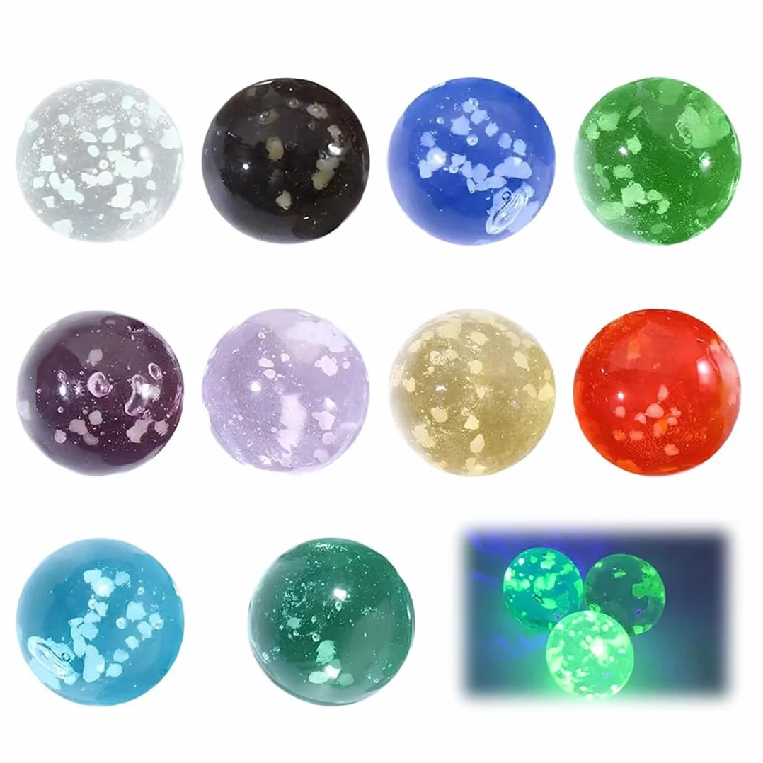 10Pcs Cristal Pequeñas, Canicas de Cristal, Coloridas Canicas de Cristal con Ojos de Gato, Mármoles de Cristal Que Brillan en la Oscuridad,Canicas de Cristal, Mármoles de Vidrio Colorido, 16 mm