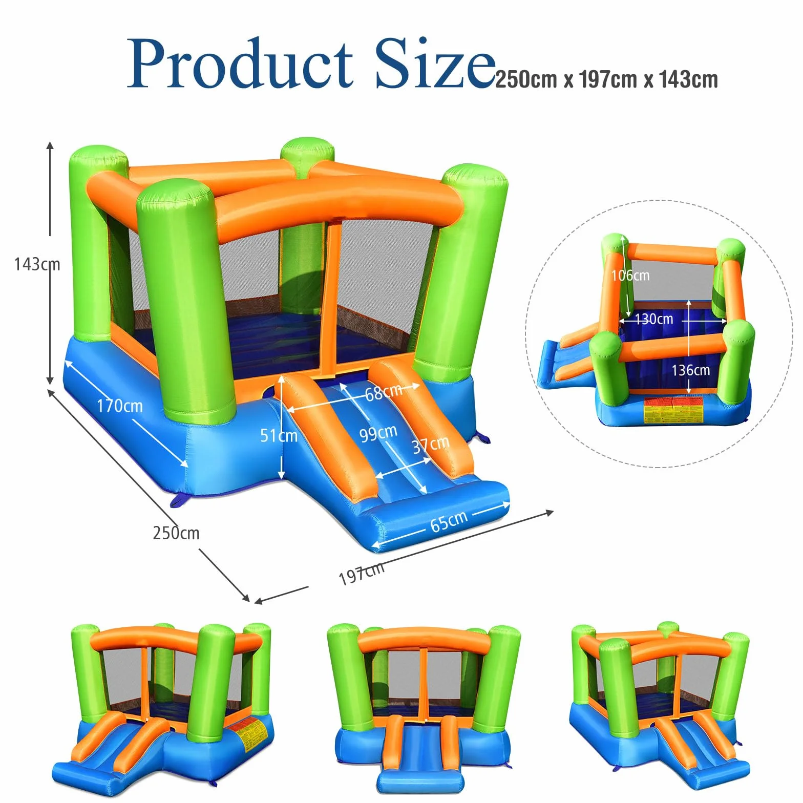 LIFEZEAL Castillo Hinchable, Castillo Hinchable con tobogán, Zona de Salto, Apto para Interior y Exterior, para niños de 3 a 10 años (sin soplador)