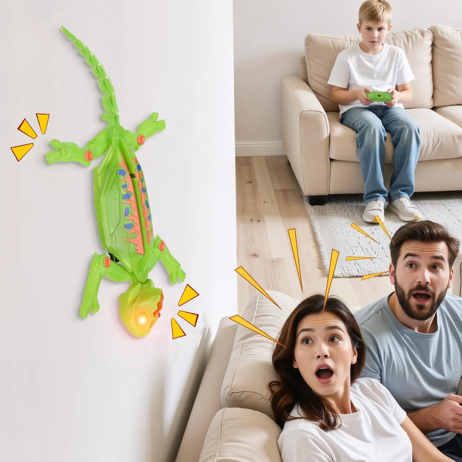 Euakee Recargable Camaleón Teledirigido, Lagarto Teledirigido con Ojos Led Luminosos, Lagarto Trepador de Paredes, JRegalos de Cumpleaños para Niños Niñas 3 4 5 6 7 8+ Años (A