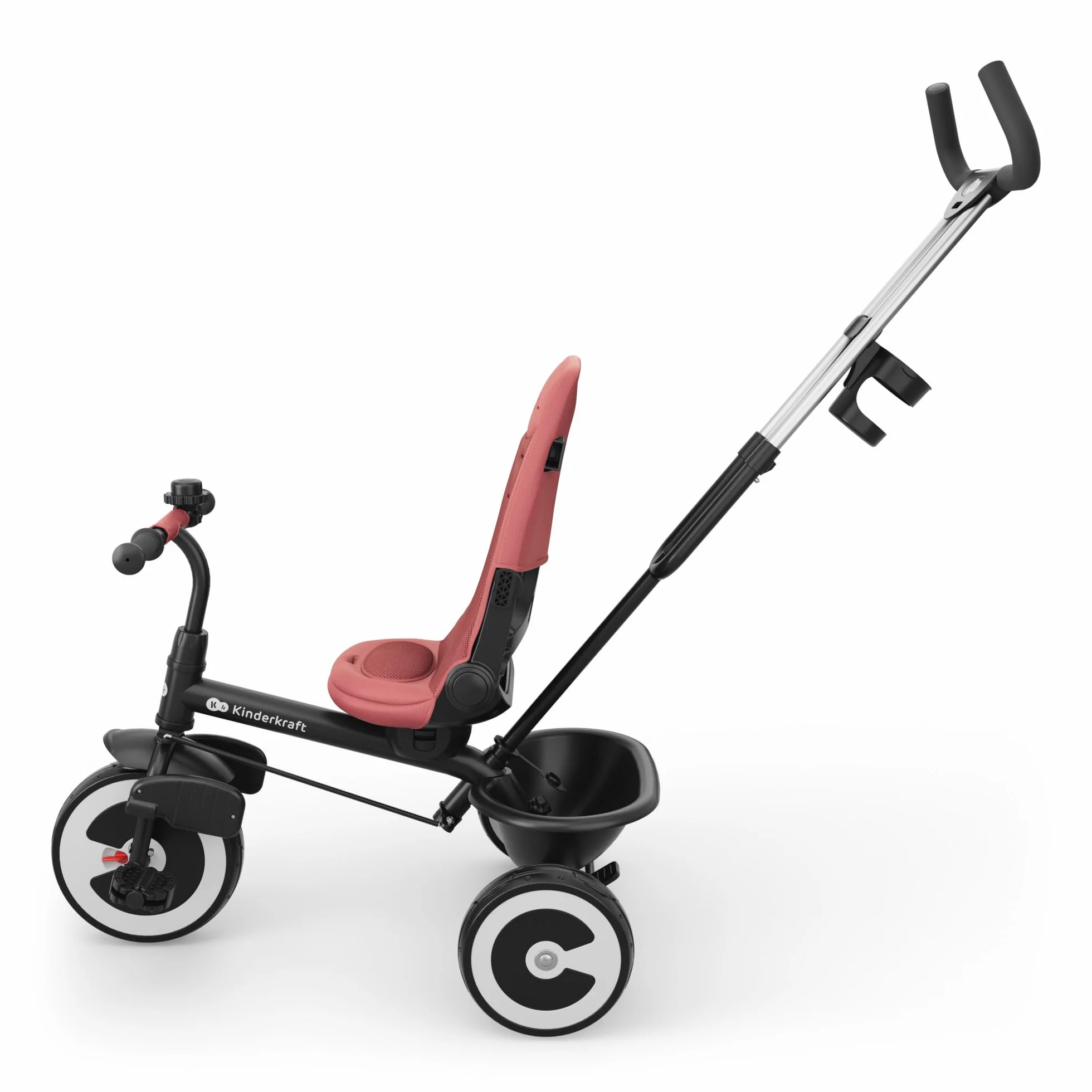 Kinderkraft Aston 2 Pro Triciclo Evolutivo, Bicicleta Sin Pedales, Bicicleta Bebe, para Niños, Cinturón, con Accesorios, Portavasos, Cesta, 9 Meses a 25 kg, Rosa
