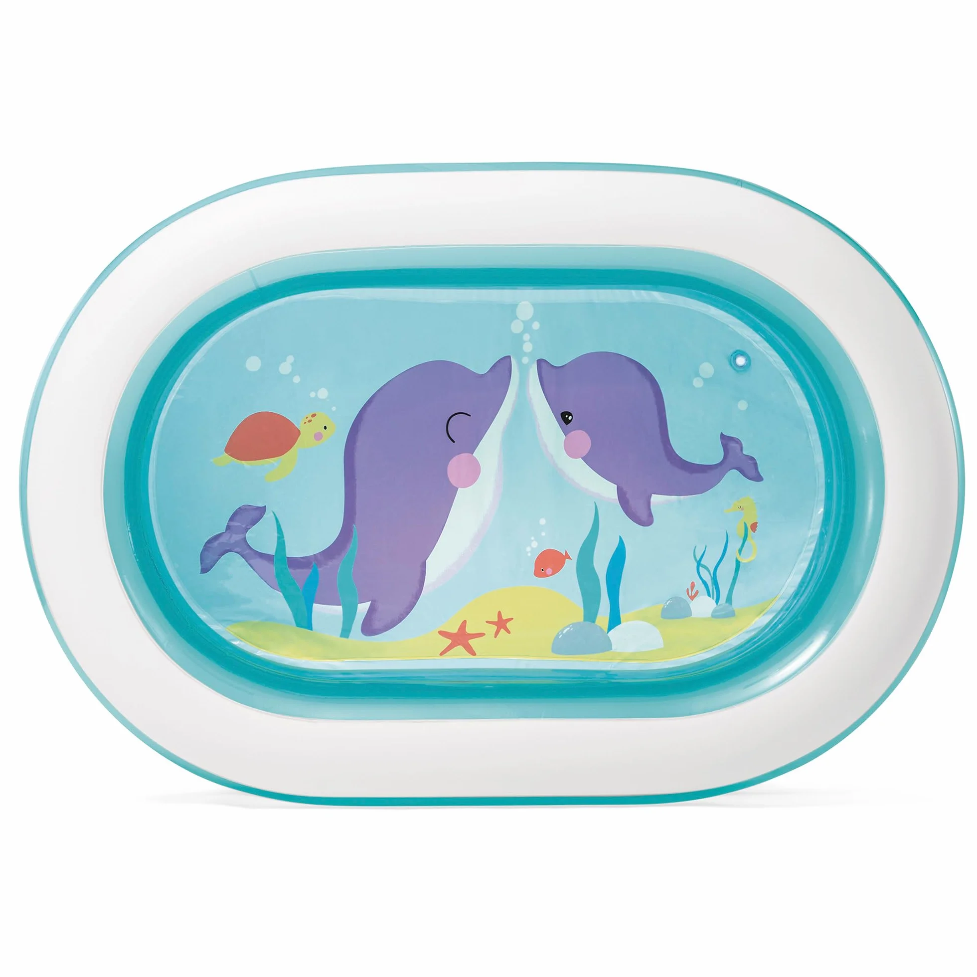 Intex Piscina Hinchable Infantil, 3 Anillos Azul Transparente, 163x107x46 cm, 230 litros, Vinilo Resistente, tapón de desagüe, Uso Exterior, jardín, Verano, Incluye Parche de reparación (57482)
