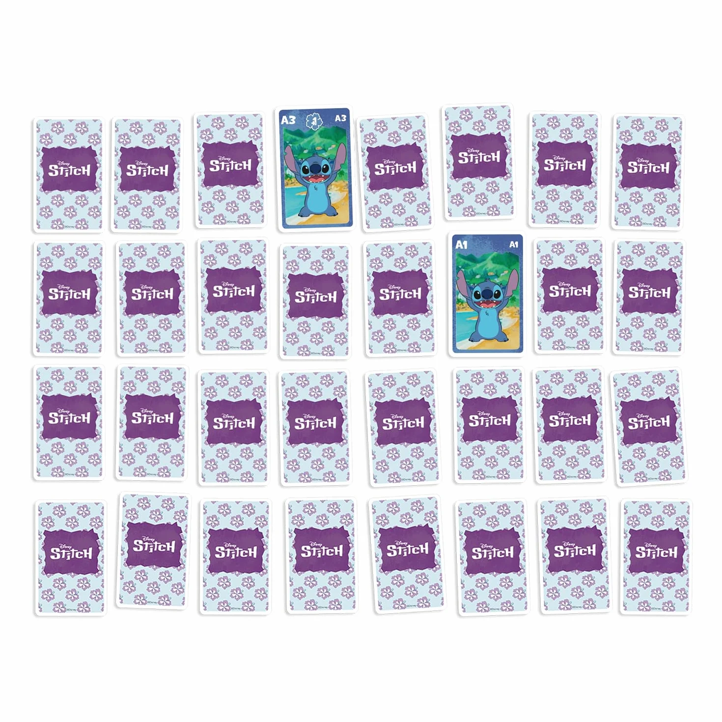 Juego de Cartas 4 en 1 Stitch Disney Lilo & Stitch – 7 Familias, Batalla, Memo y Acción para Niños a Partir de 4 Años
