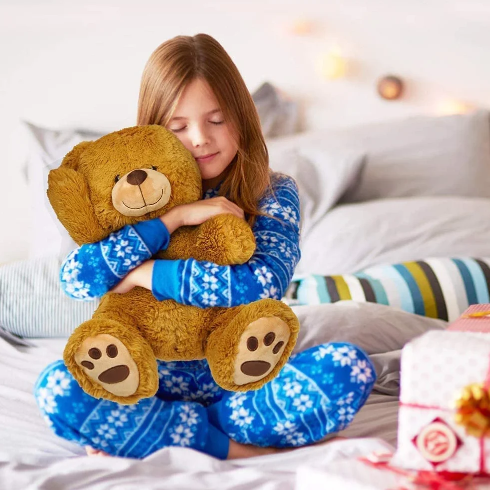 LotFancy Osito de Peluche 50 cm, Oso Suave, Juguete con Huellas Marrón para Niños